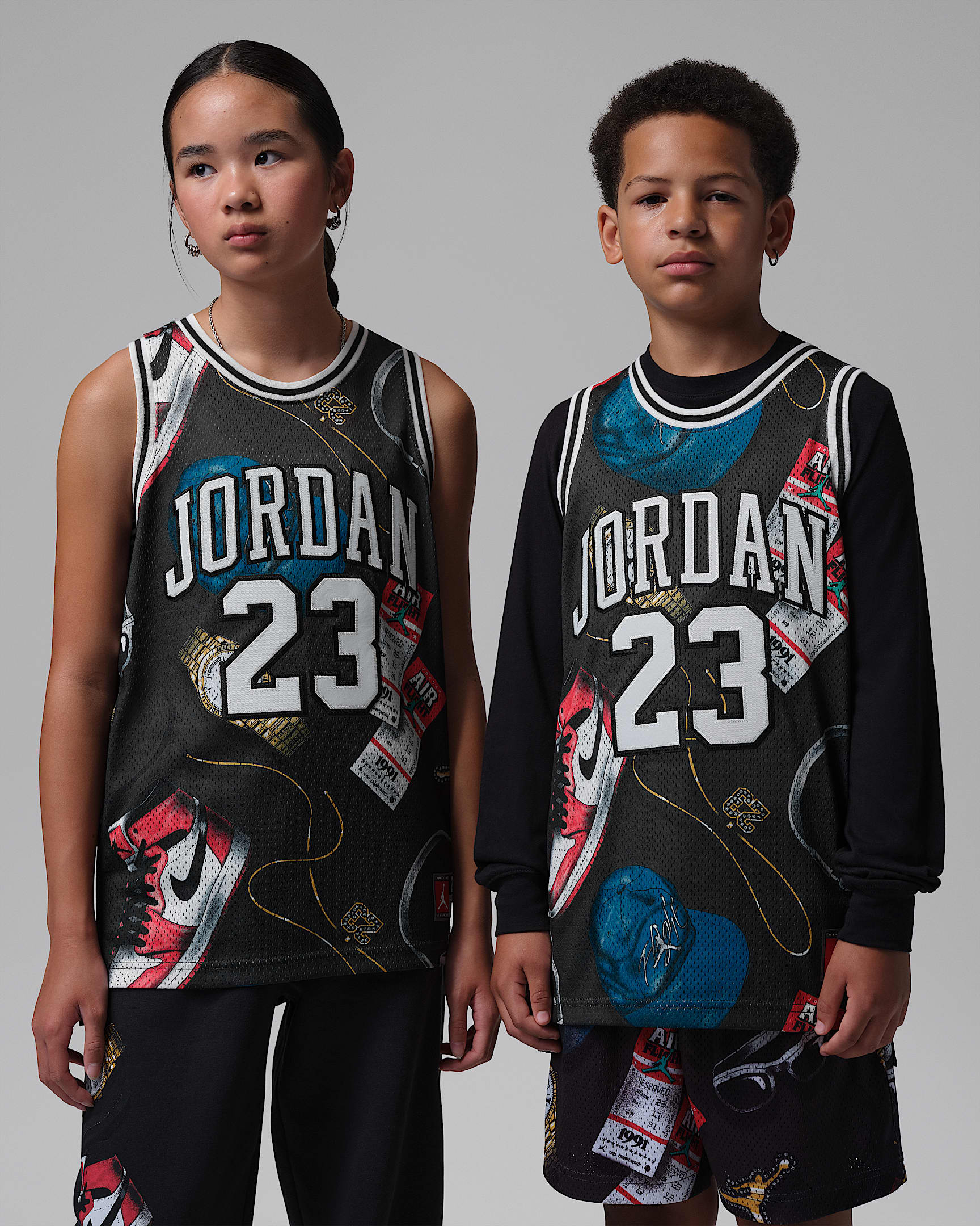 Jordan 23 大童印花球衣 - 黑/灰黑