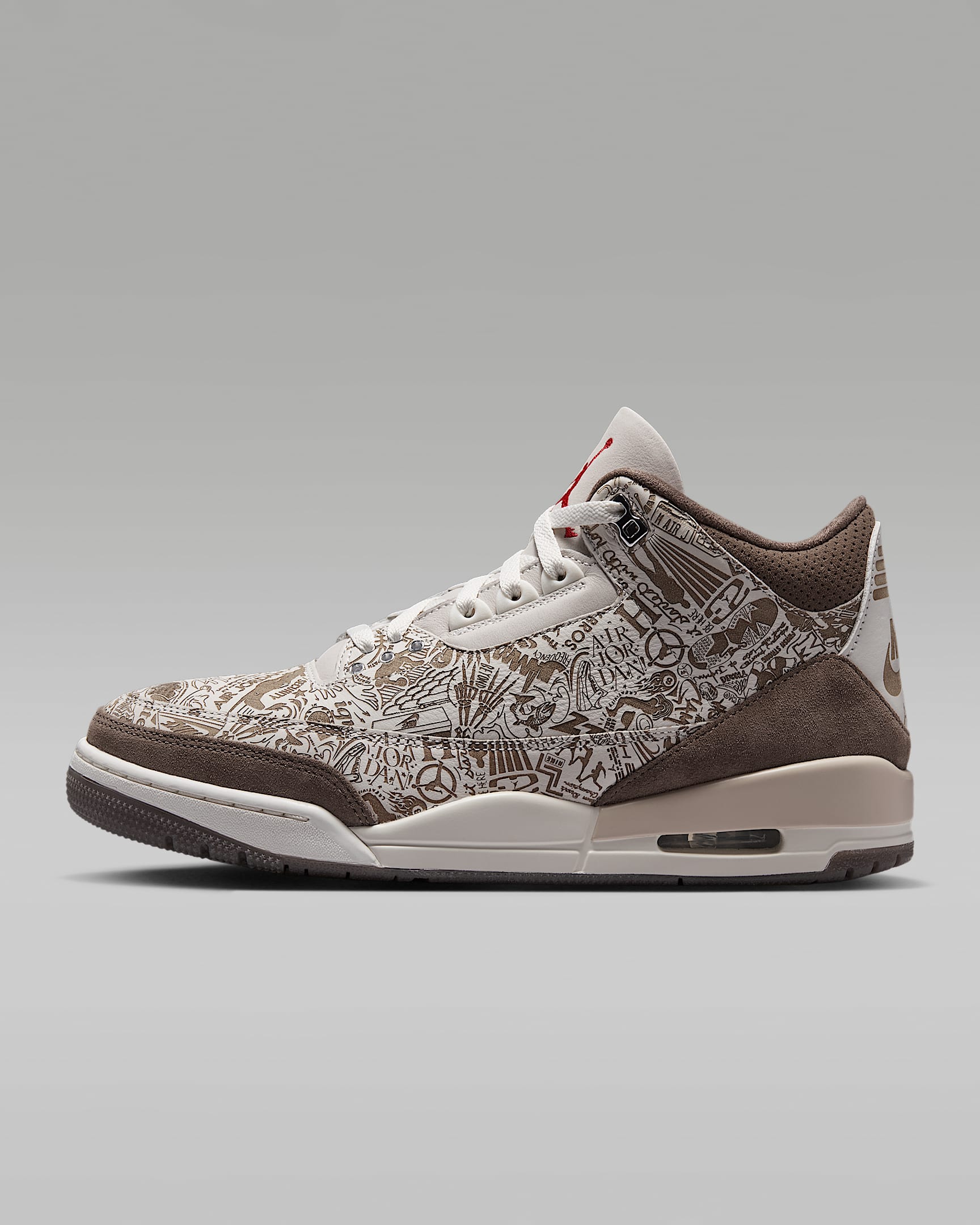 Air Jordan 3 Retro "Laser" 复刻男子运动鞋 - 幻影灰白/淡褐色/帆白/大学红