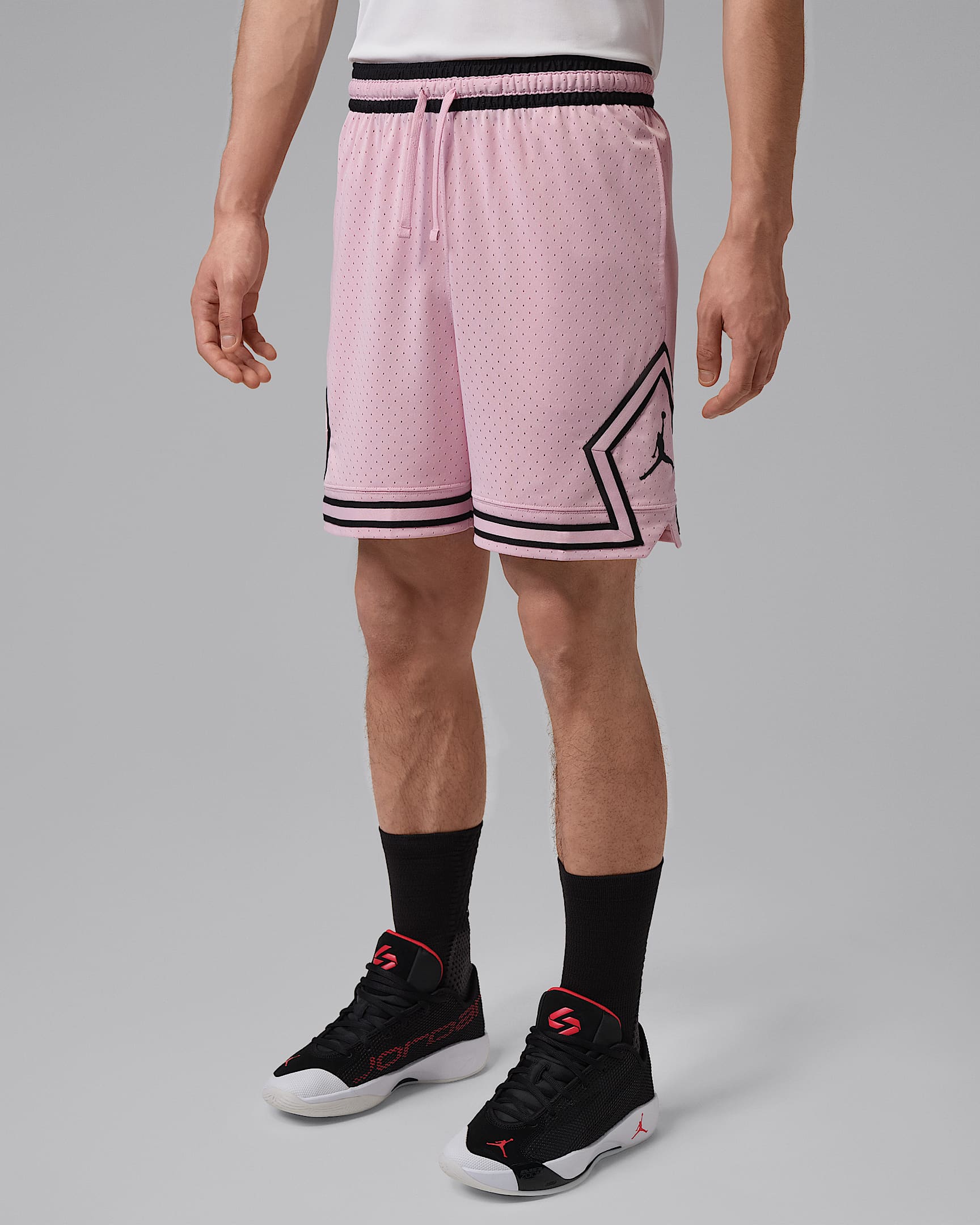 Jordan Sport Dri-FIT Diamond 男子速干网眼布短裤 - 胭脂红/黑/黑