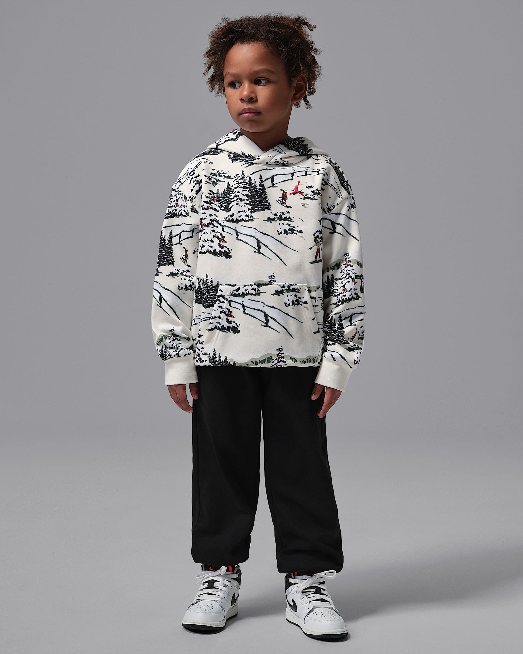 Jordan Brooklyn Fleece 圣诞系列幼童假日风加绒连帽衫和长裤套装 - 帆白
