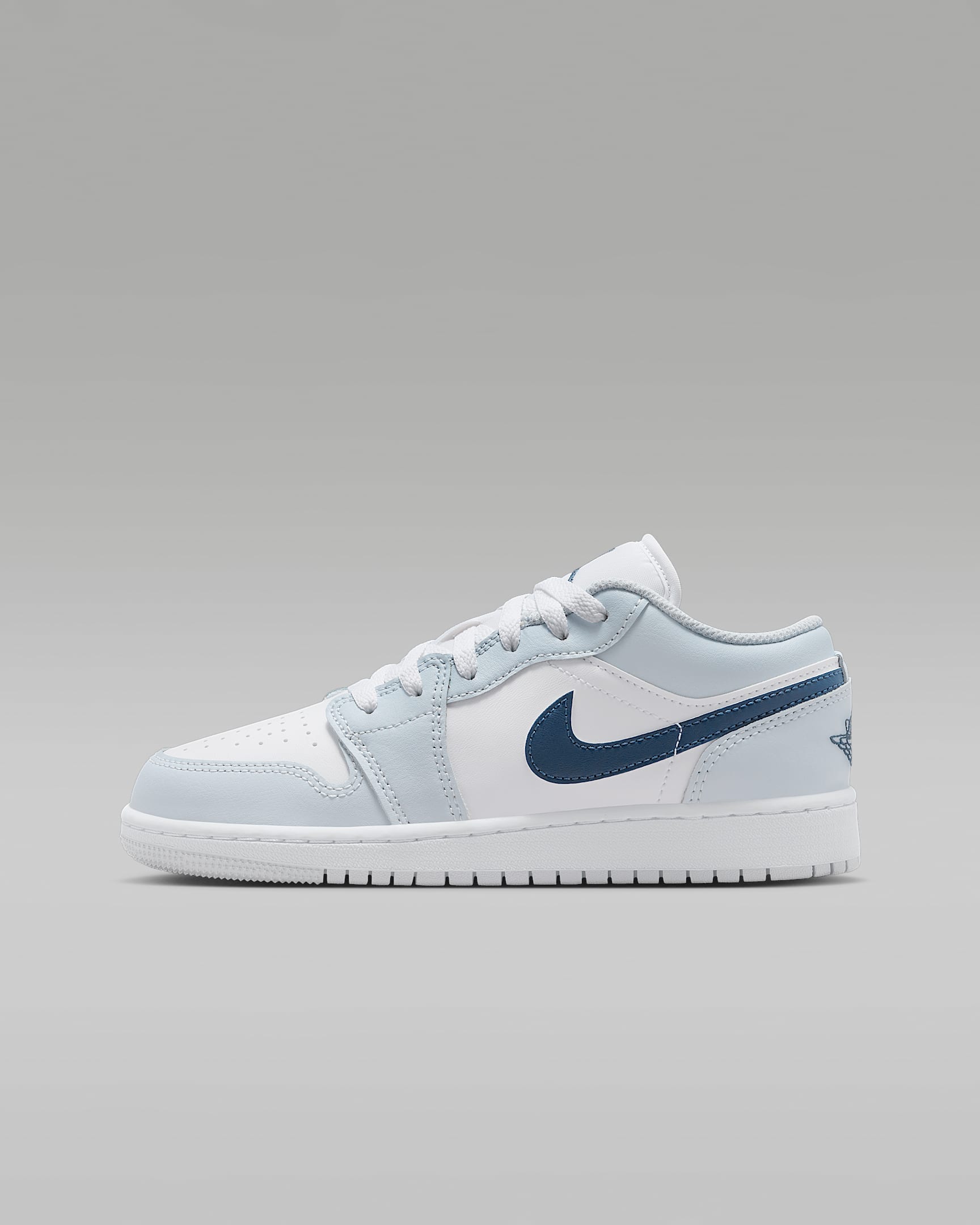 Air Jordan 1 Low 大童运动鞋 - 白色/浅蓝灰/舰队蓝