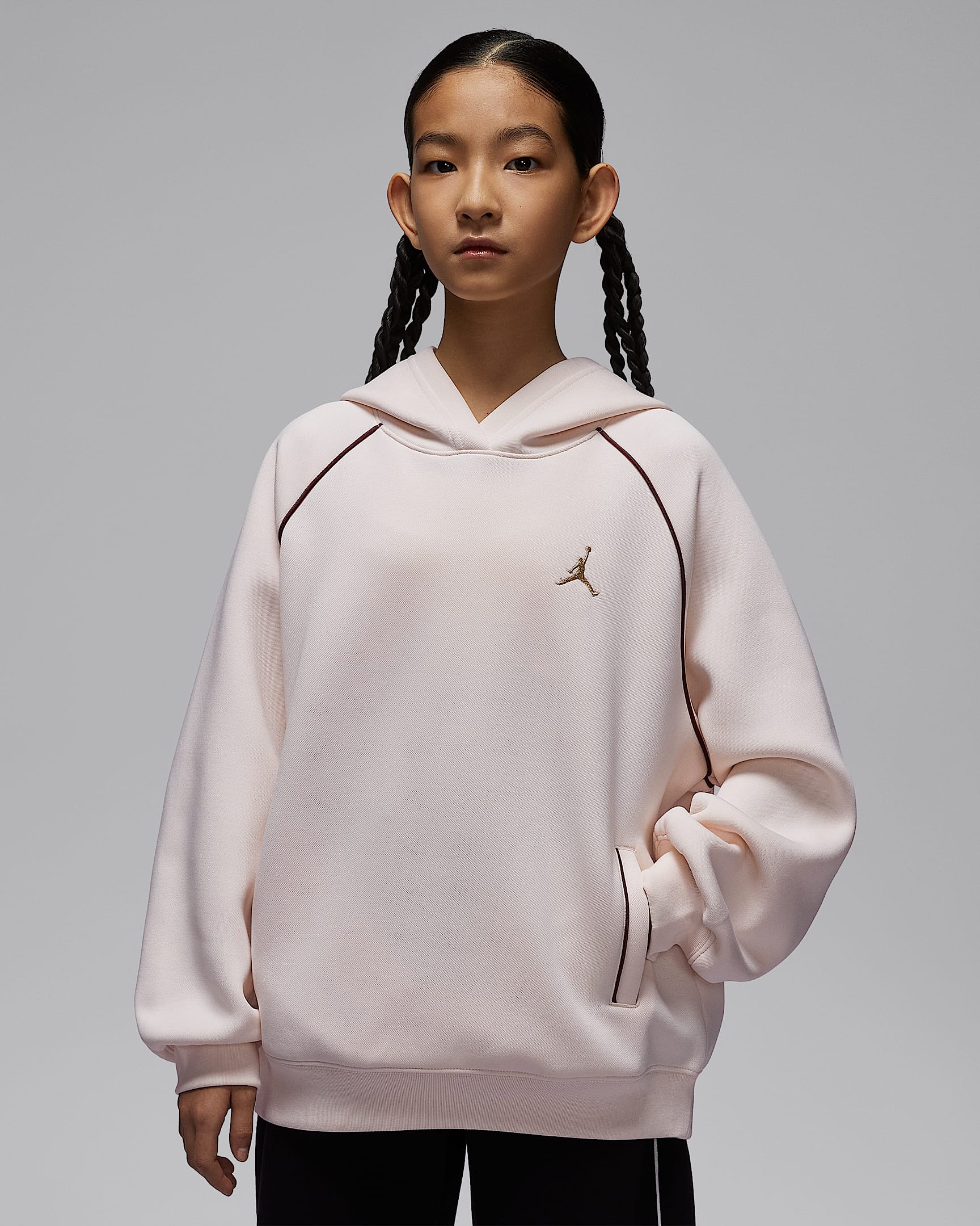 Jordan 新年系列大童针织套头连帽衫 - 粉白