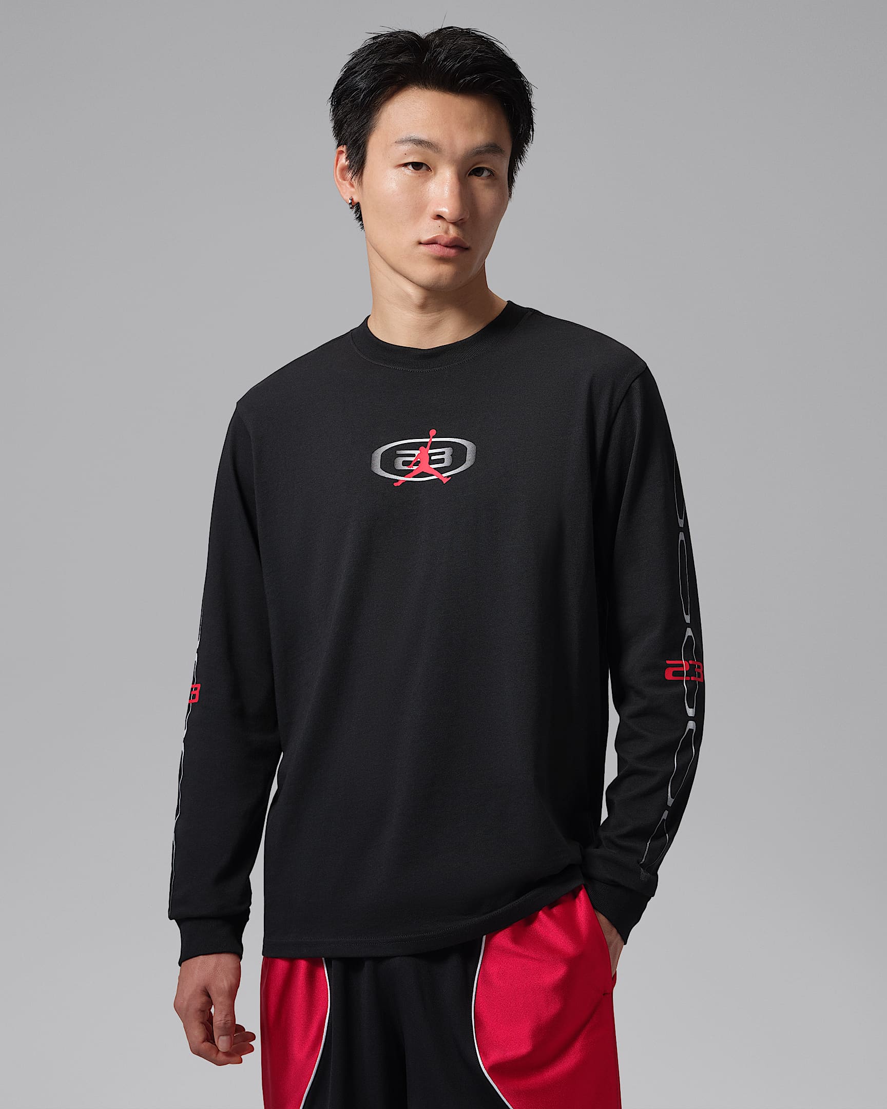Jordan Sport Dri-FIT 男子速干长袖T恤 - 黑/大学红