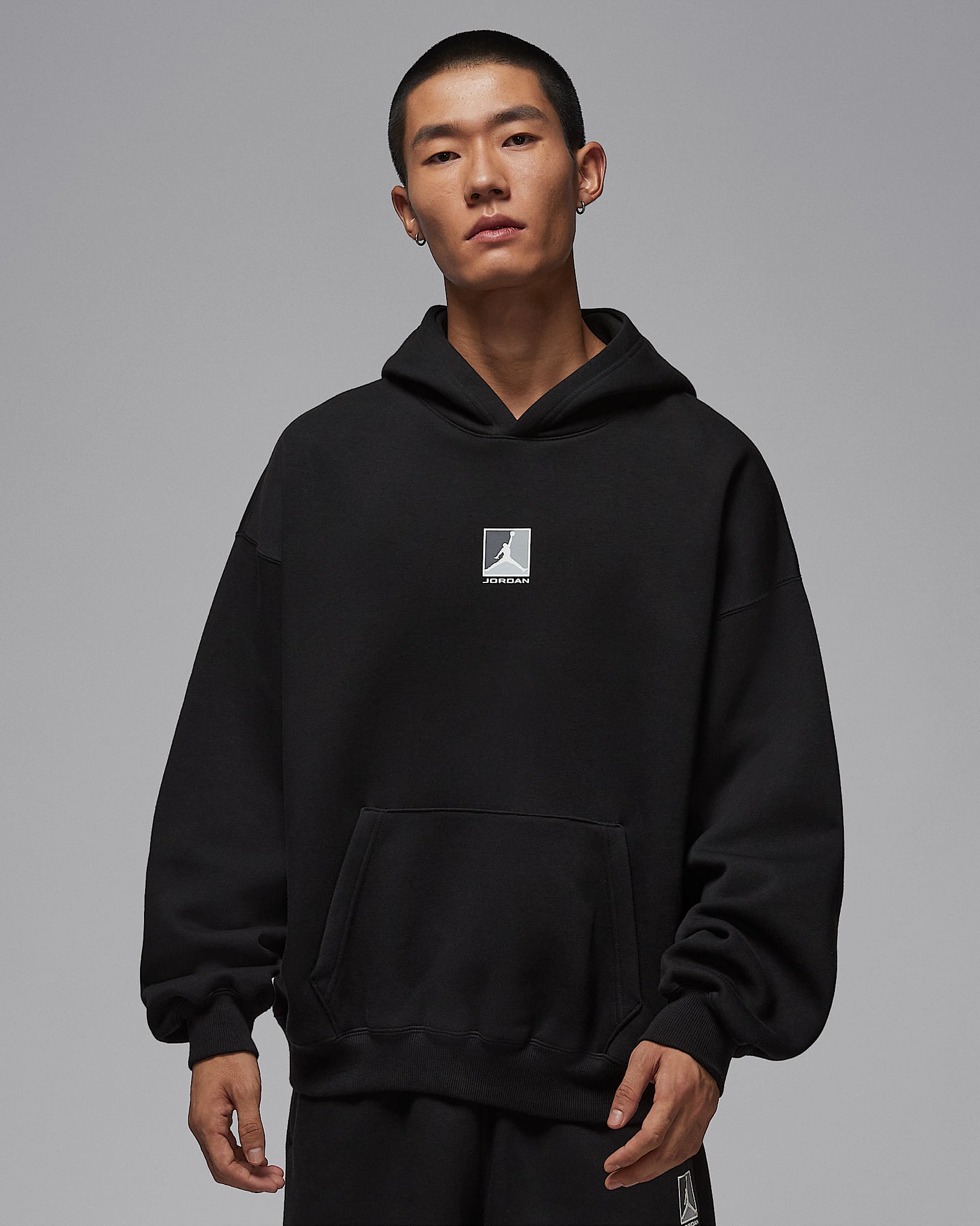 Jordan Brooklyn Fleece 男子加绒图案套头连帽衫 - 黑/白色