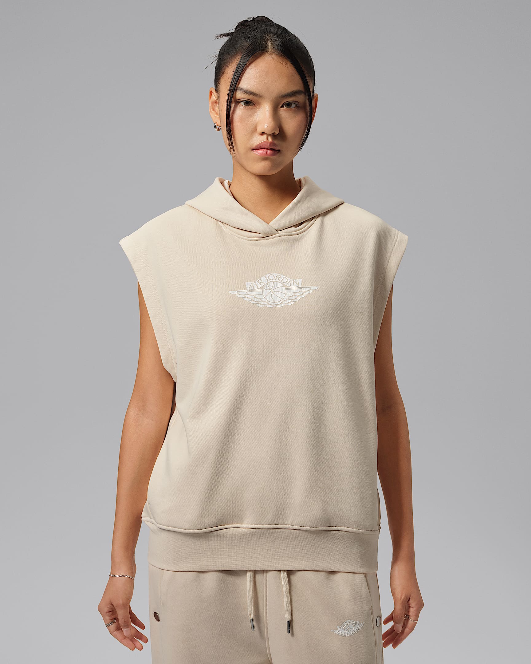 Jordan Flight Fleece 女子法式毛圈无袖连帽衫 - 珍珠白/深宝蓝/帆白