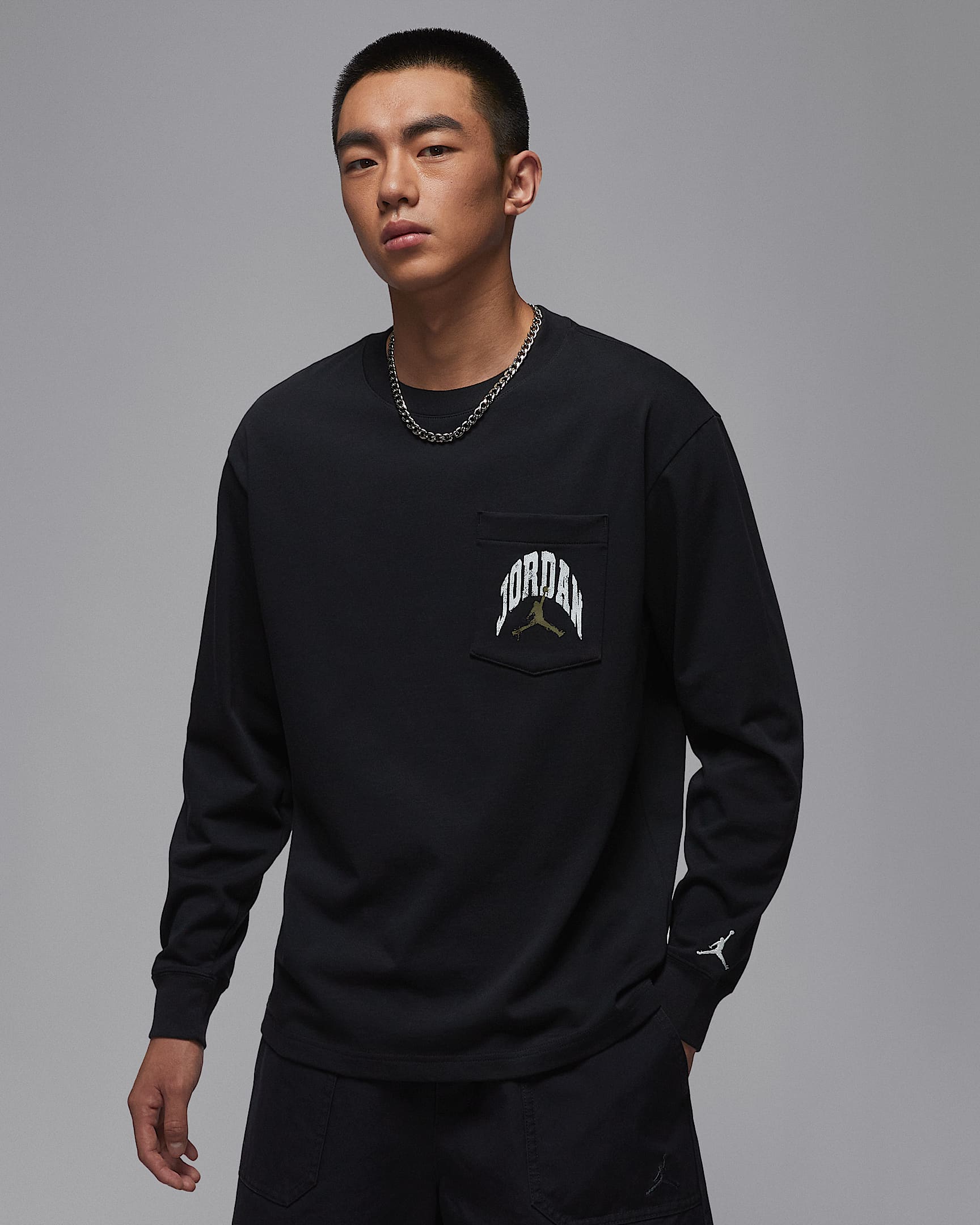 Jordan Brooklyn Realtree 男子长袖口袋圆领上衣 - 黑/帆白