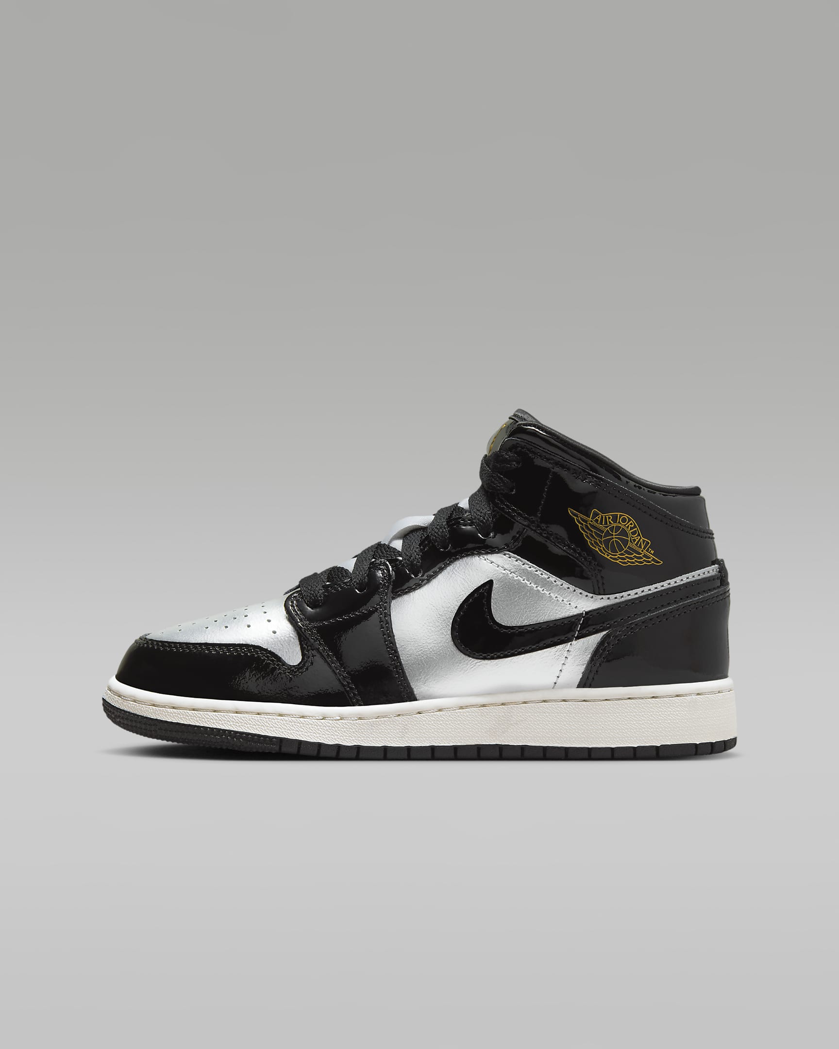 Air Jordan 1 Mid SE 金属未来感大童运动鞋 - 黑/金属银/帆白/金属色
