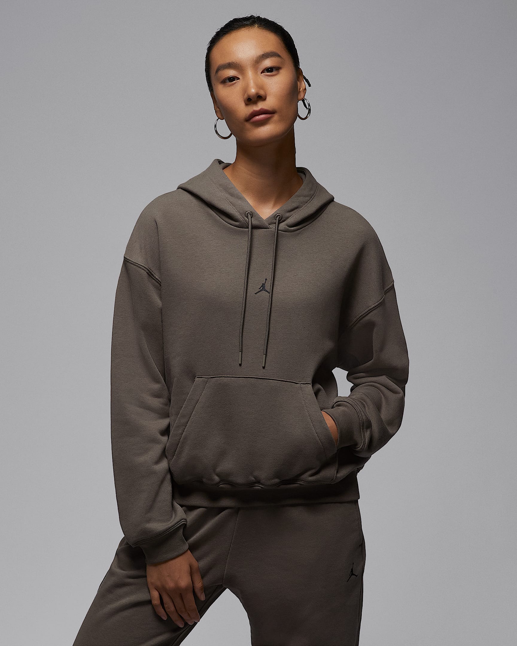 Jordan Sport Crossover Dri-FIT 女子速干针织连帽衫 - 橄榄灰/黑