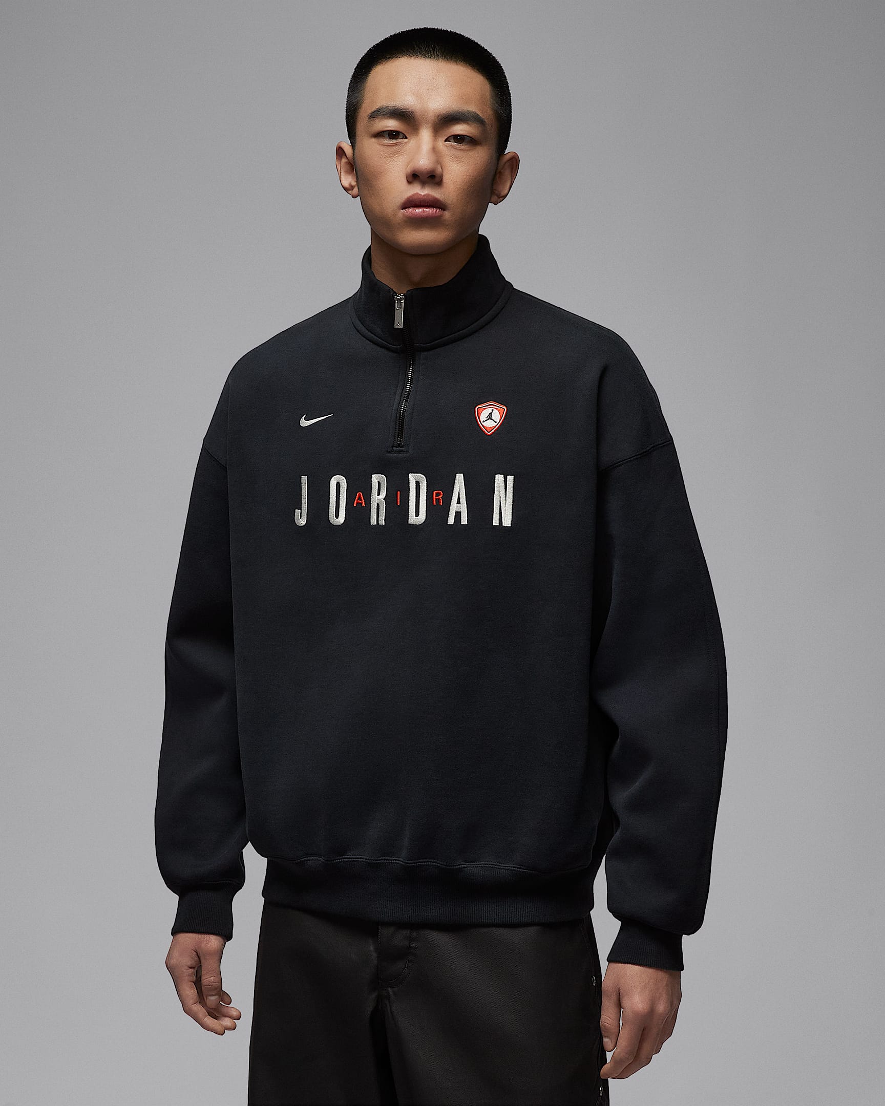 Jordan Flight 男子 1/4 拉链开襟图案加绒运动衫 - 黑/帆白