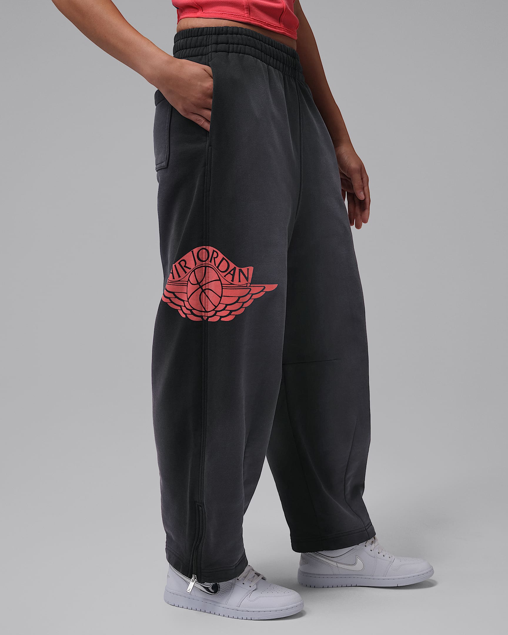 Jordan Flight Fleece 女子长裤 - 黑/大学红