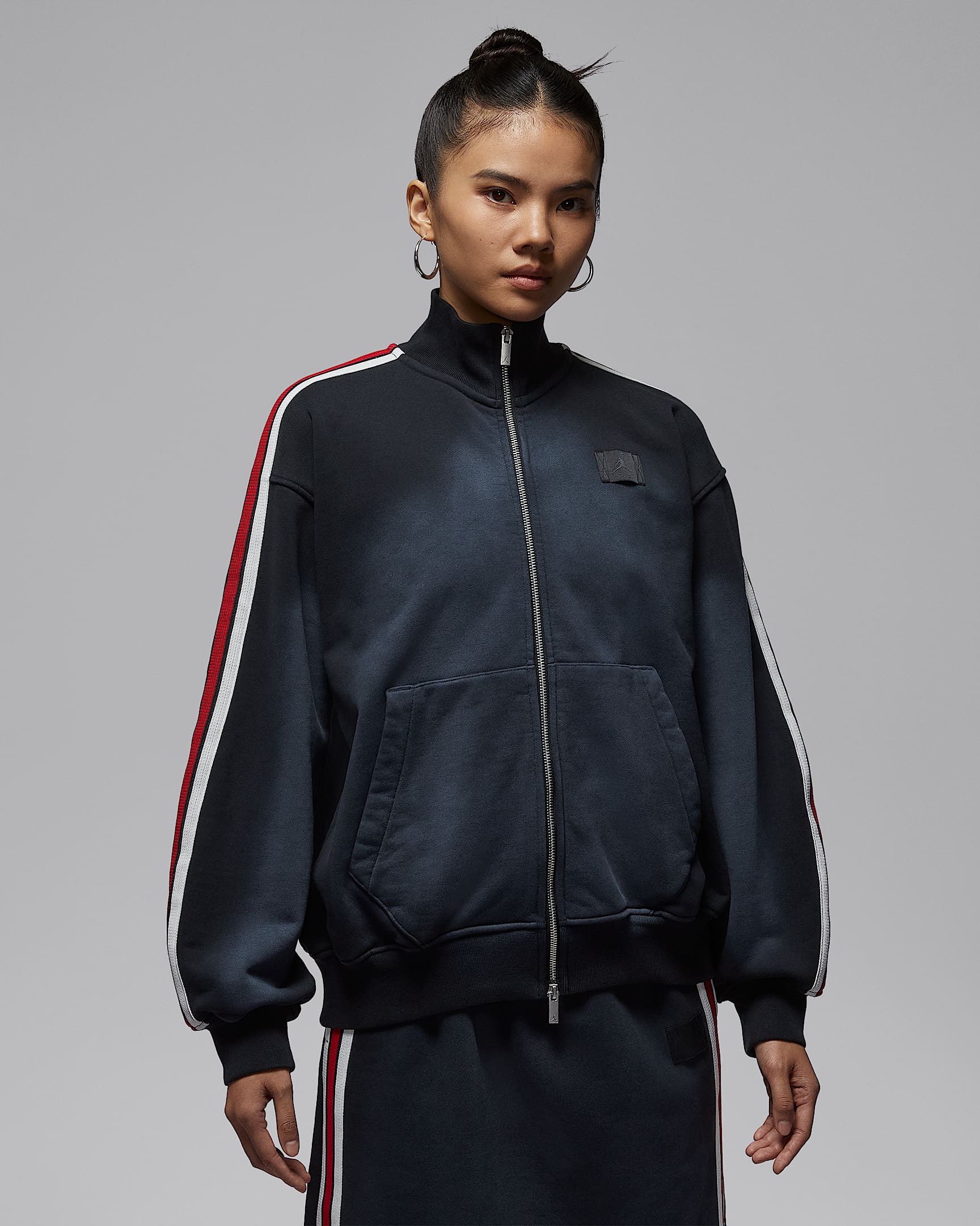 Jordan Flight Fleece 女子法式毛圈全长拉链开襟夹克 - 黑/暗烟灰