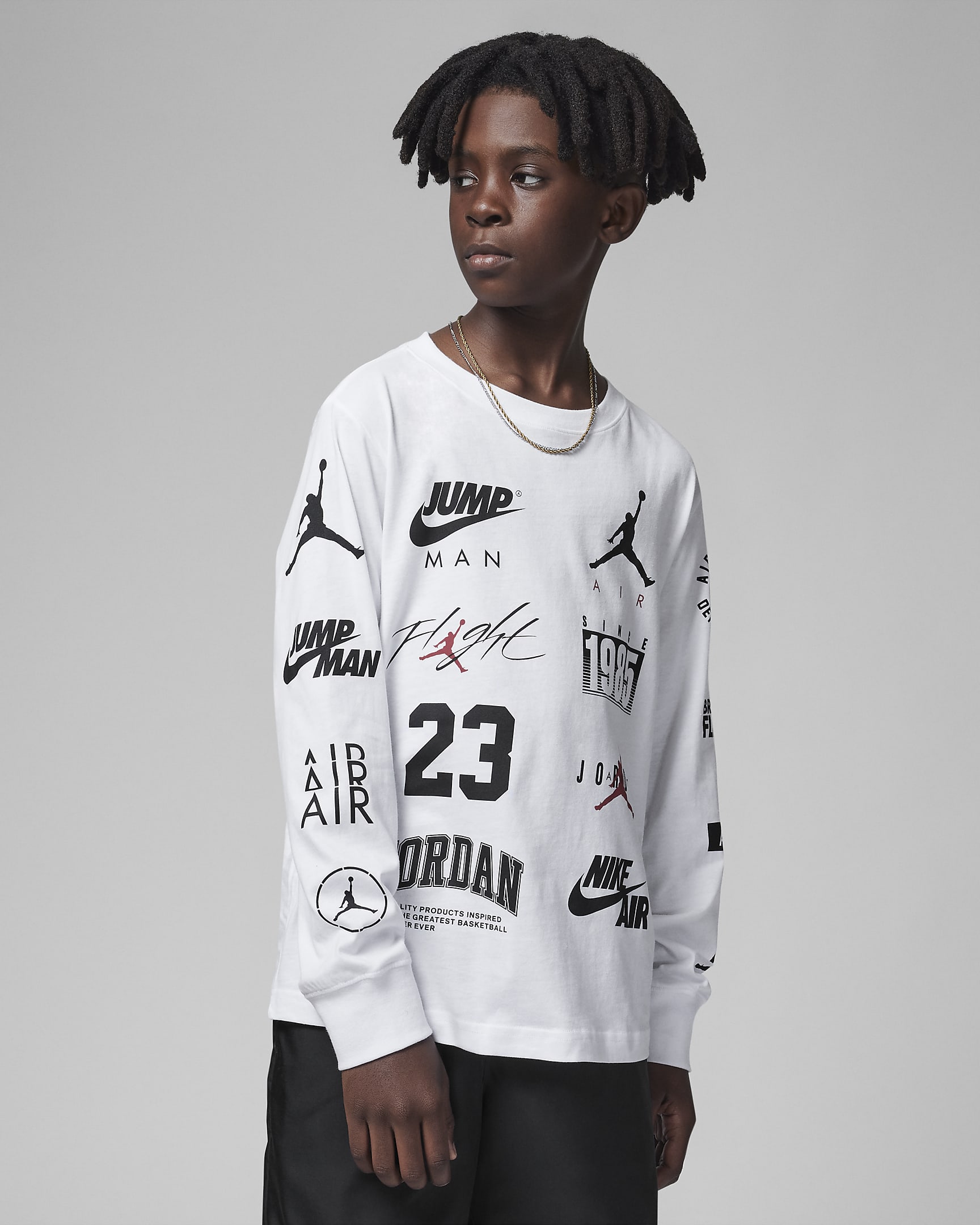 Jordan Level Up Long Sleeve Tee 大童(男孩)长袖T恤 - 白色