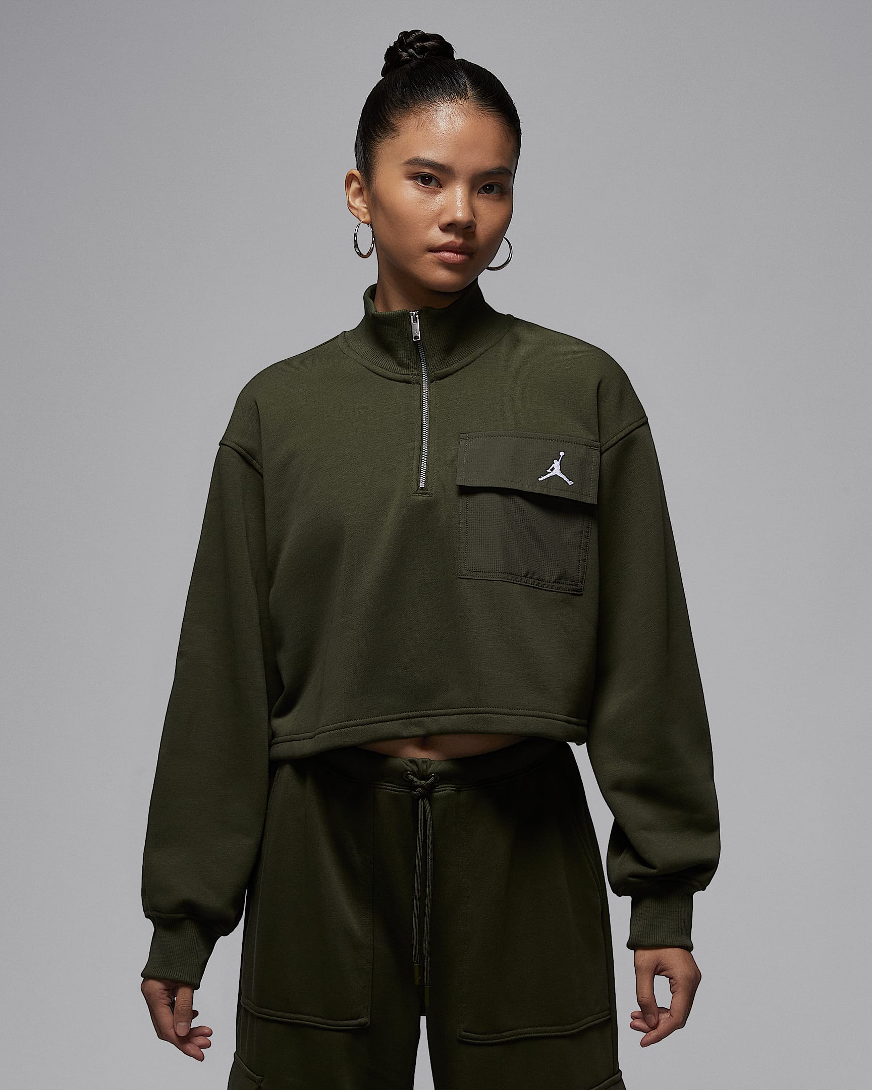Jordan Brooklyn Fleece Hike Mike 女子半长拉链开襟上衣 - 军裤卡其/白色