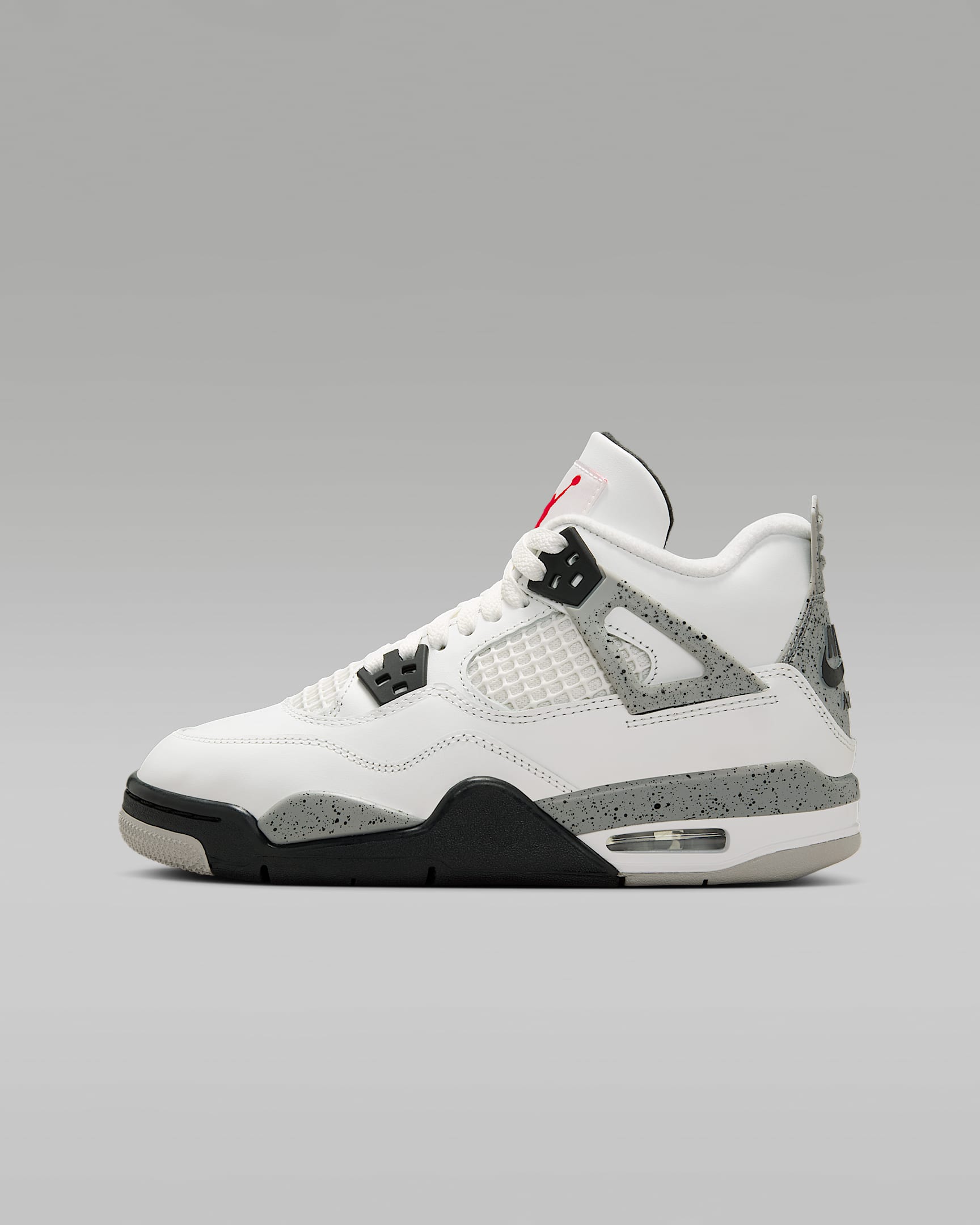 Air Jordan 4 Retro "White Cement" 复刻大童运动鞋 - 山峰白/水泥灰/黑/火焰红
