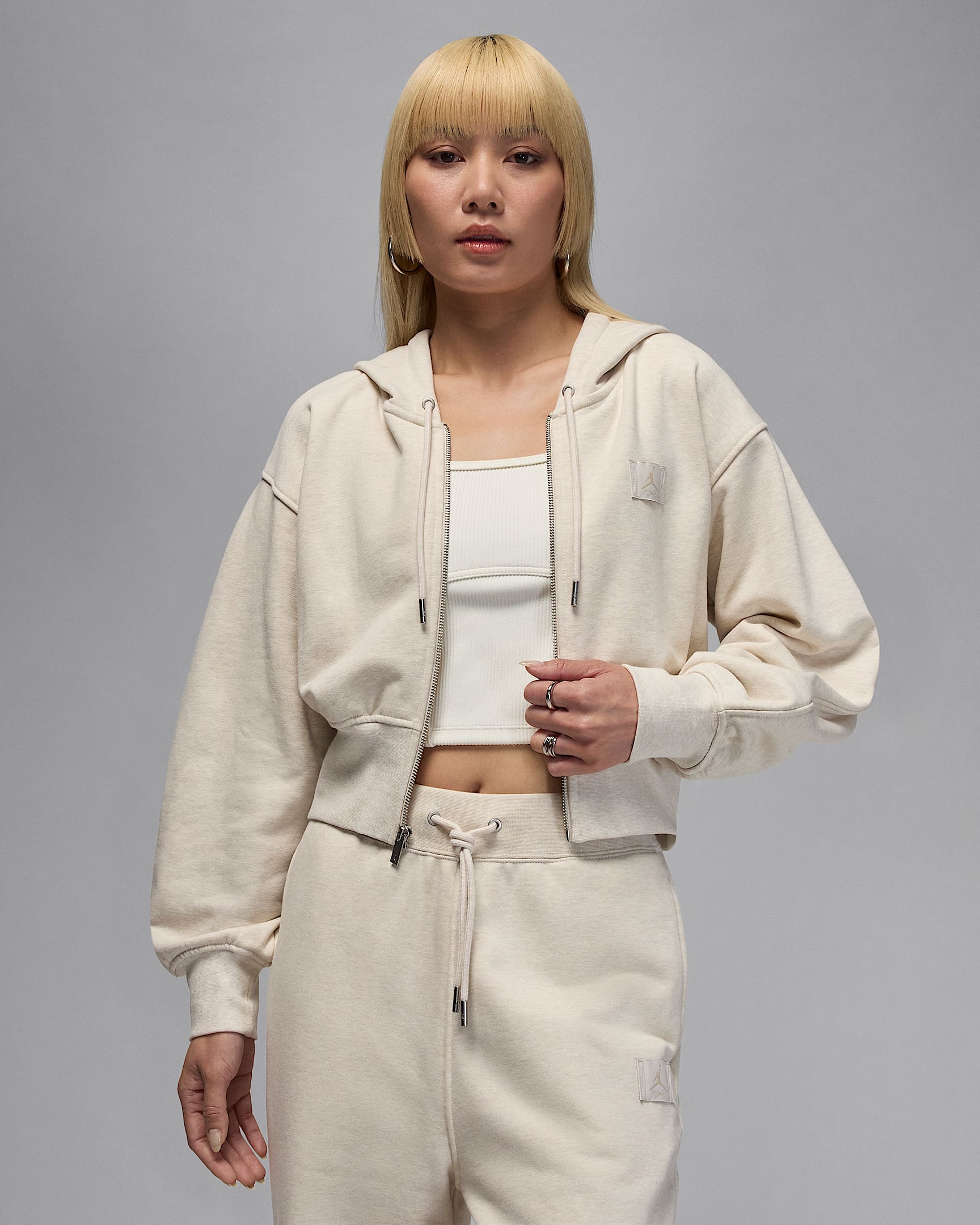 Jordan Flight Fleece 女子短款全长拉链开襟针织连帽衫 - 浅土褐/藤黄