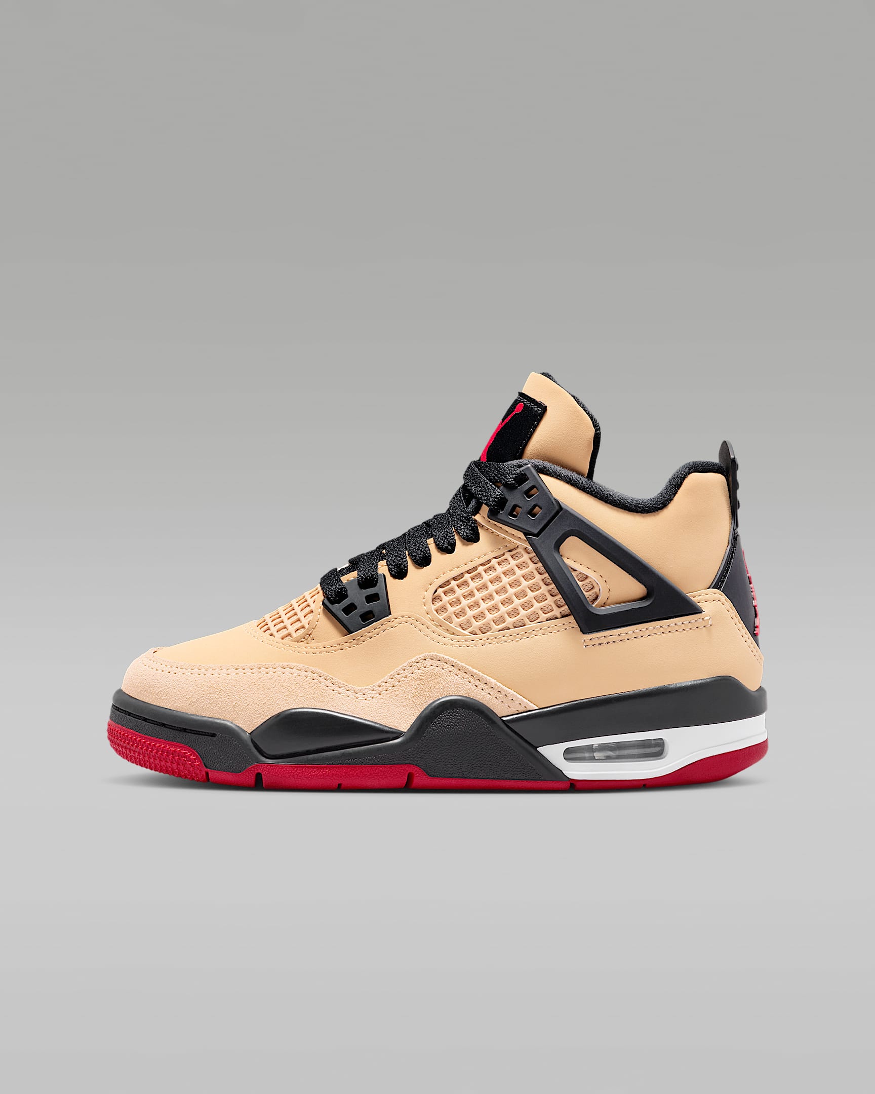 Air Jordan 4 Retro 复刻大童运动鞋 - 芝麻棕/黑/白色/火焰红
