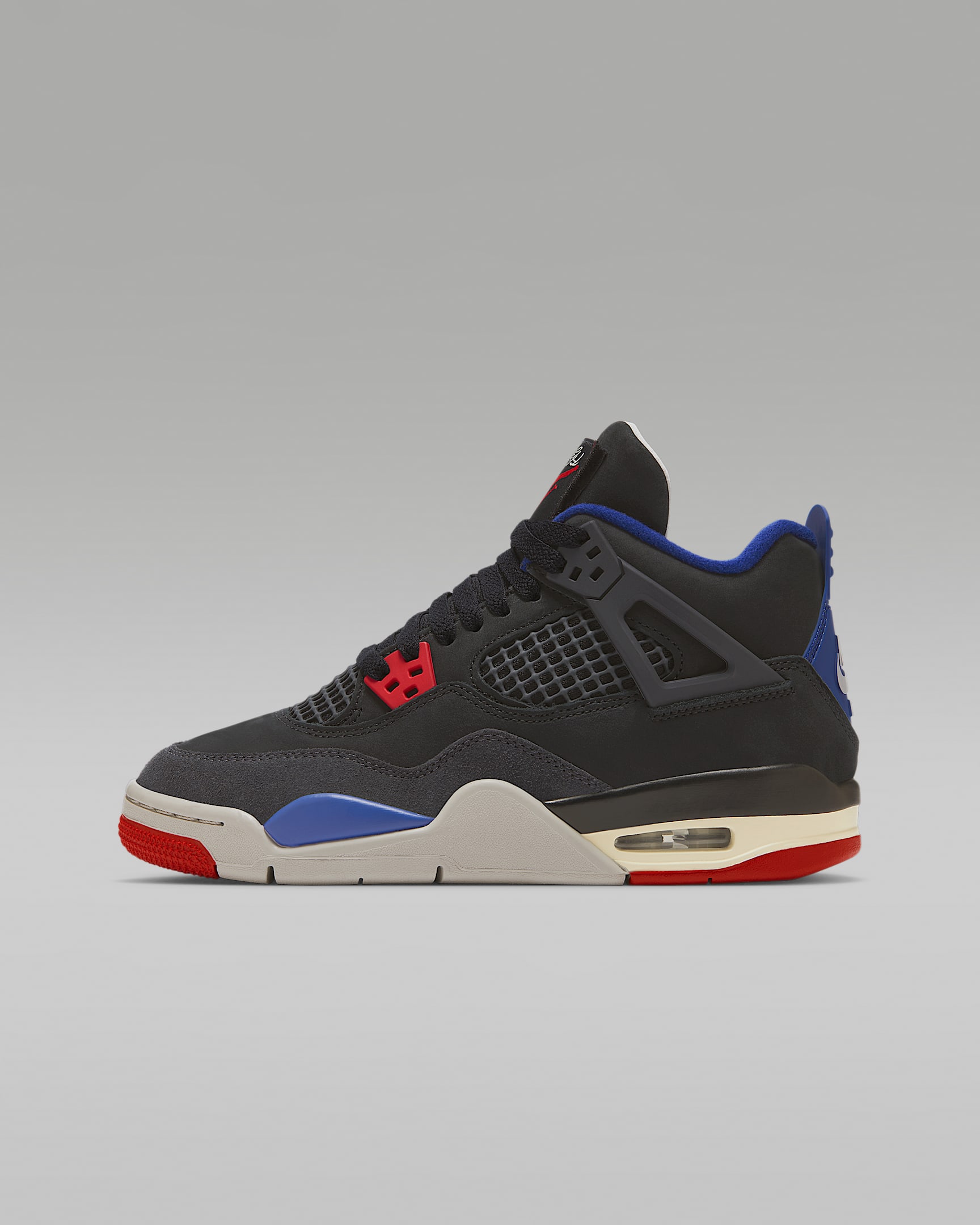 Air Jordan 4 Retro 复刻大童运动鞋 - 黑/深宝蓝/暗烟灰/火焰红