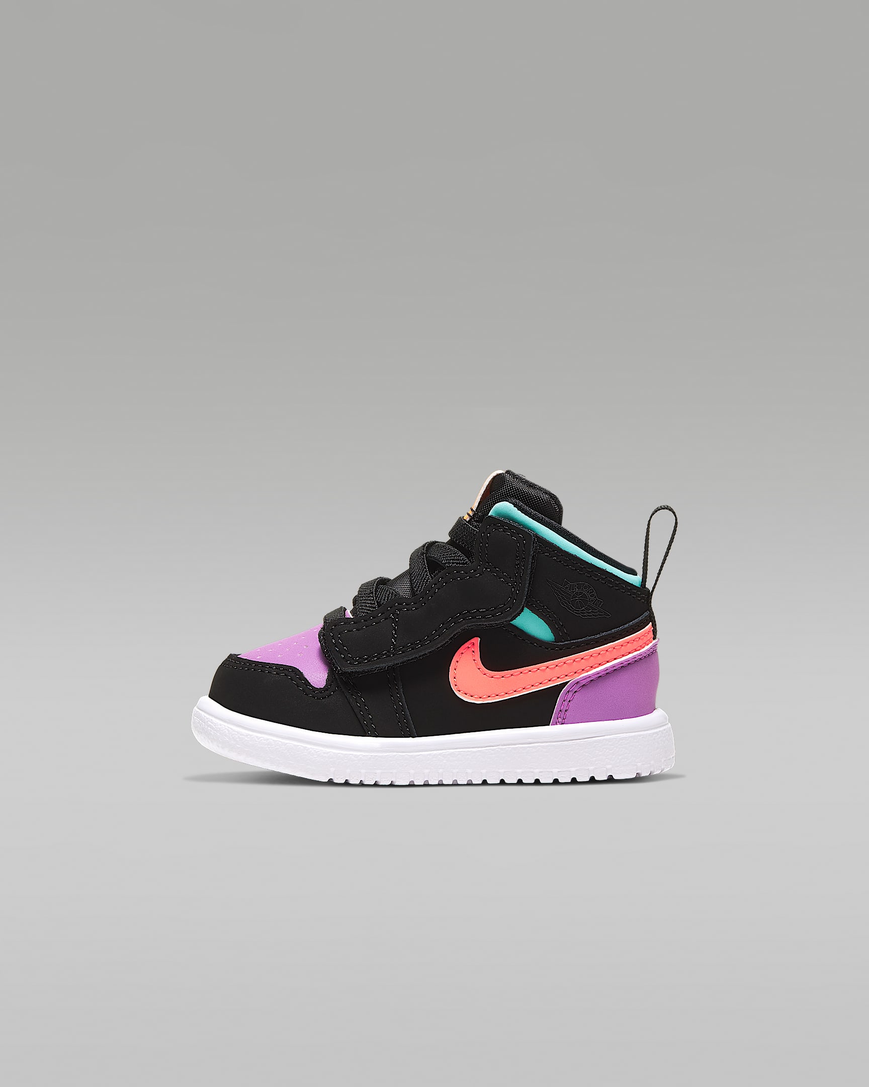 Jordan 1 Mid Alt (TD) 婴童运动童鞋 - 黑/极光绿/超级紫罗兰色/荷兰橙