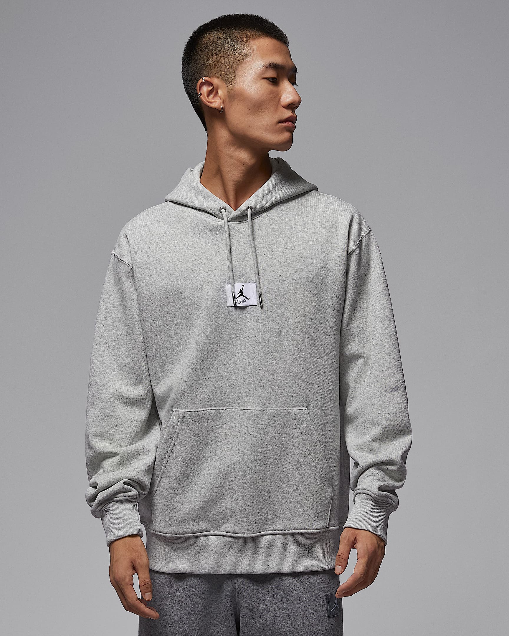Jordan Flight Fleece 男子薄绒套头连帽衫 - 麻灰/黑