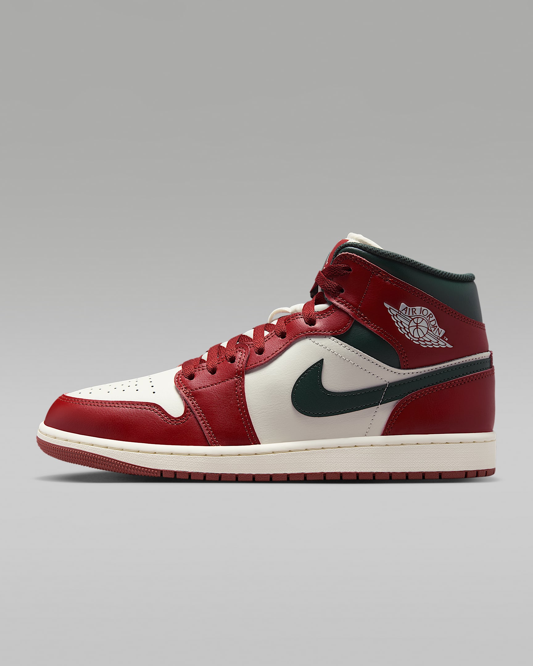Air Jordan 1 Mid 男子运动鞋 - 帆白/白金色/石红/深绿