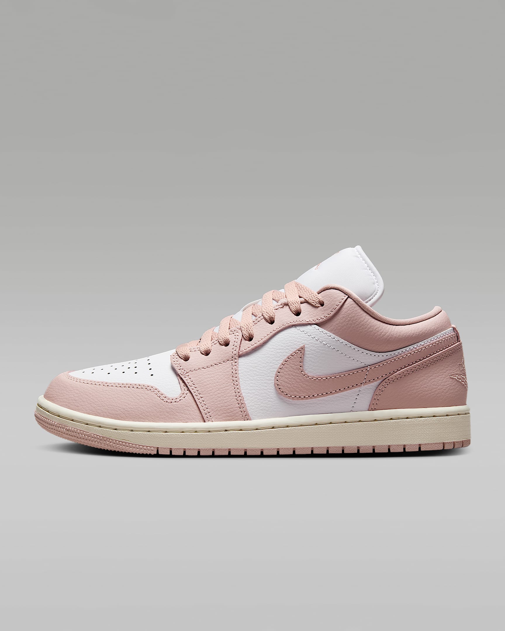 Air Jordan 1 Low 女子复古运动鞋刺绣板鞋 - 白色/帆白/牛津粉