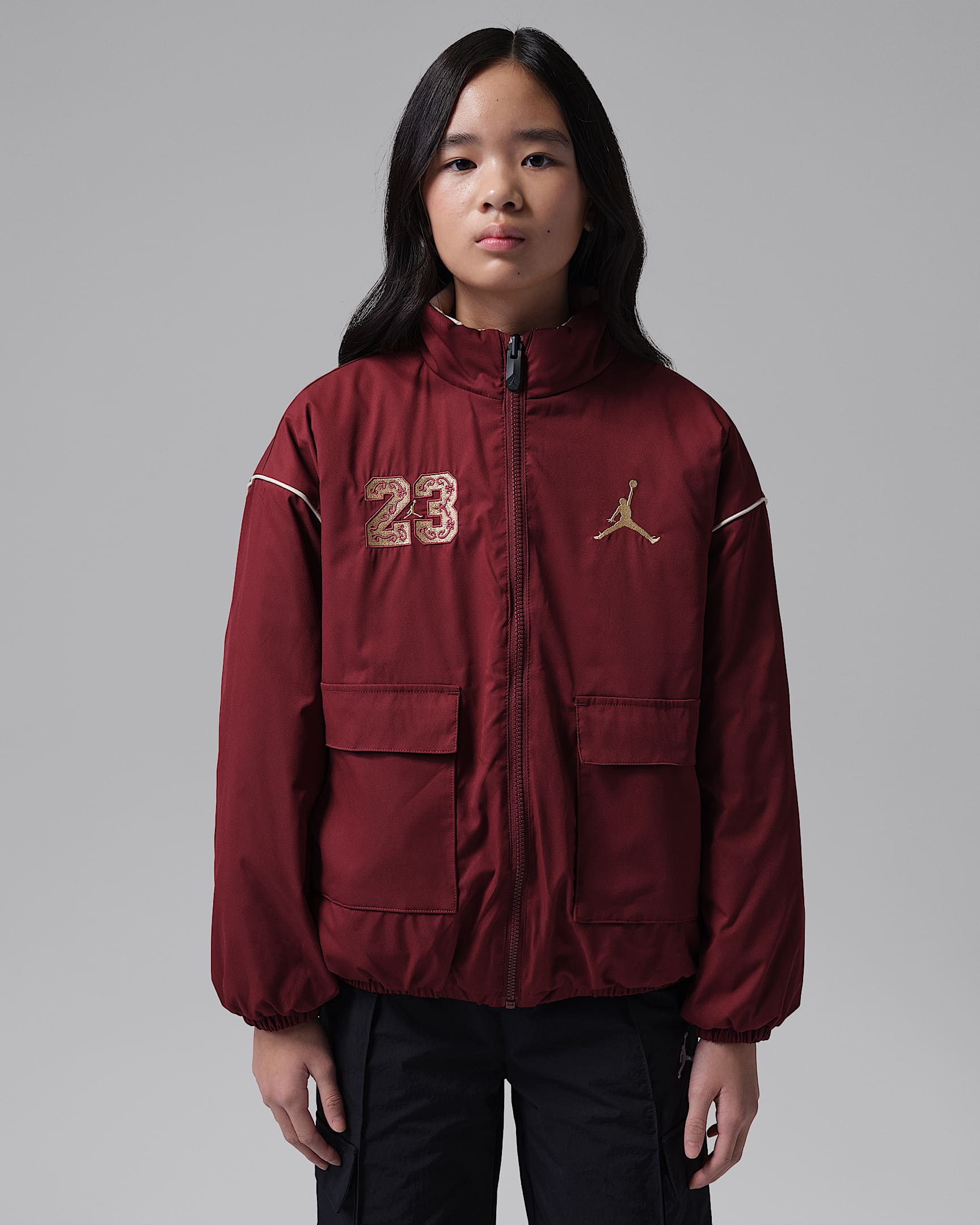 Jordan 新年款大童双面穿绗缝夹克 - 暗队红