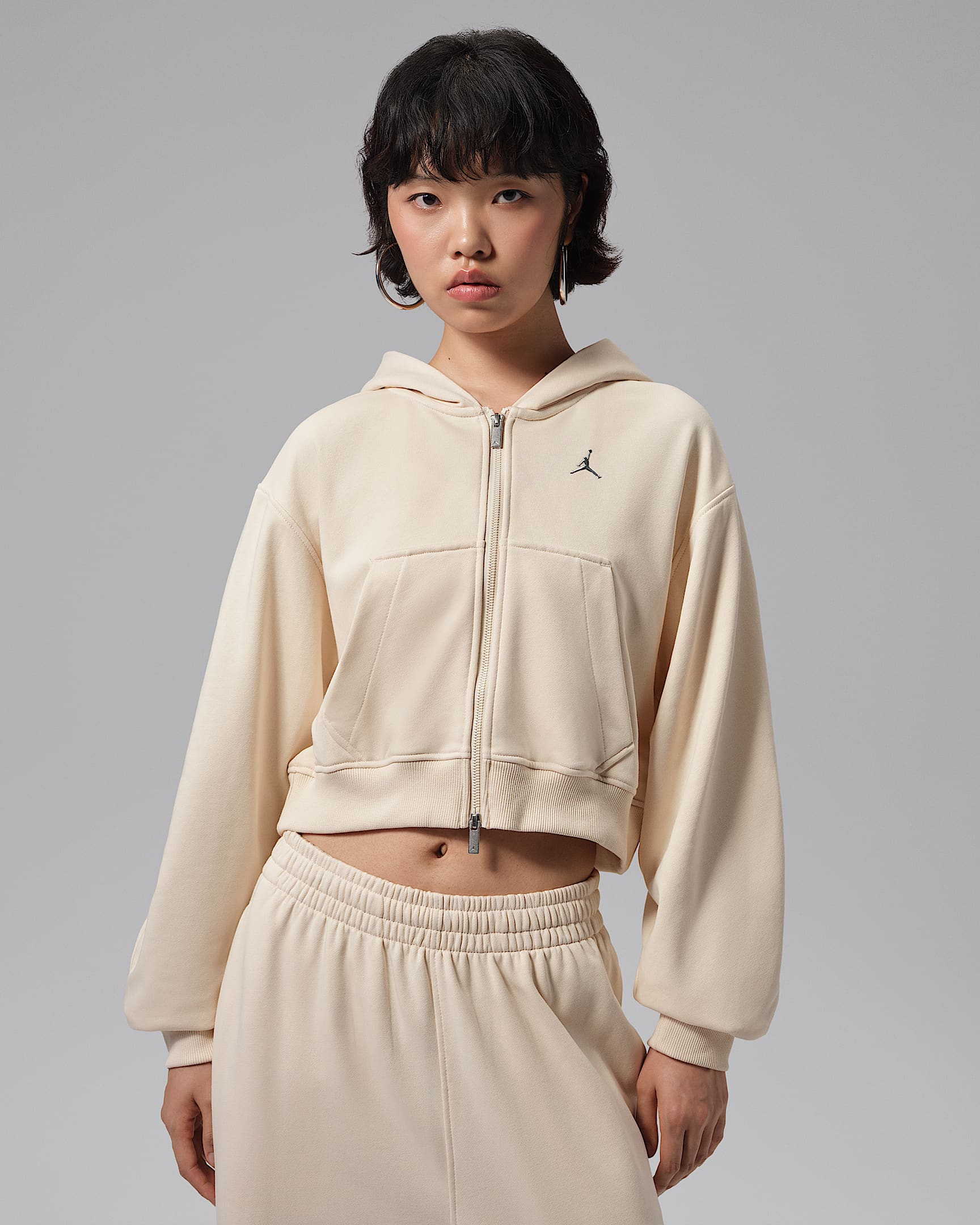 Jordan Brooklyn 女子短款全长拉链开襟连帽衫 - 珍珠白