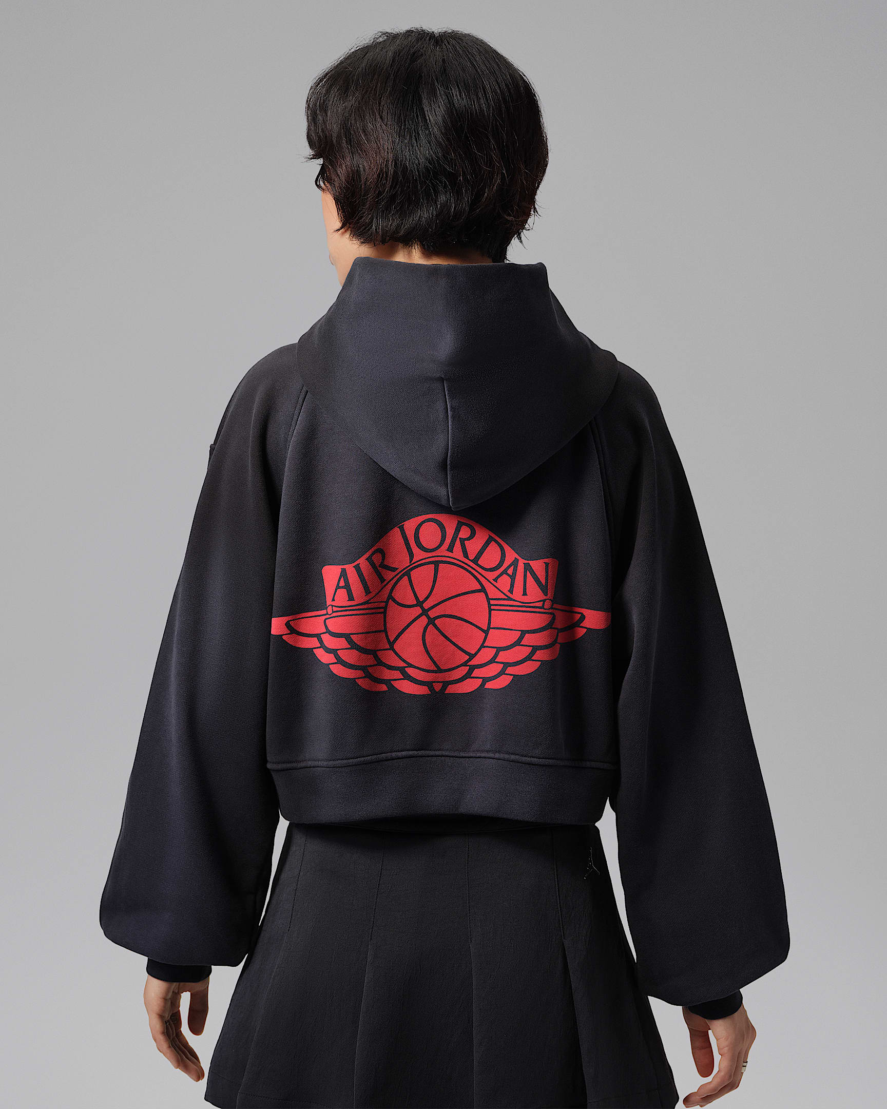 Jordan Flight Fleece 女子中间层短款连帽衫 - 黑/大学红