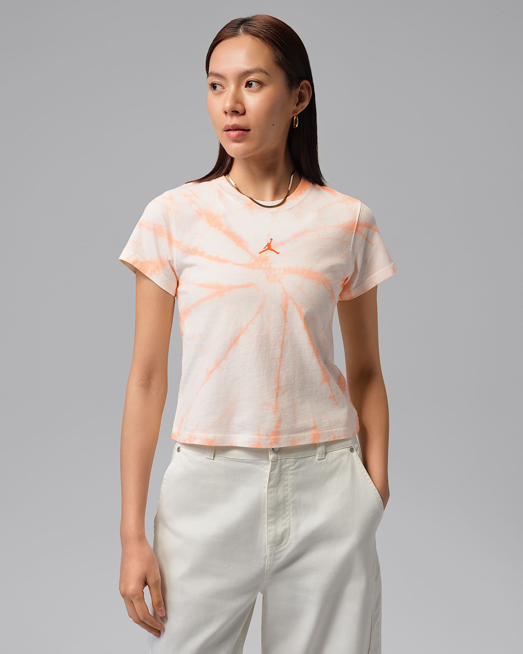 Jordan Brooklyn 女子扎染T恤 - 帆白/球果橙