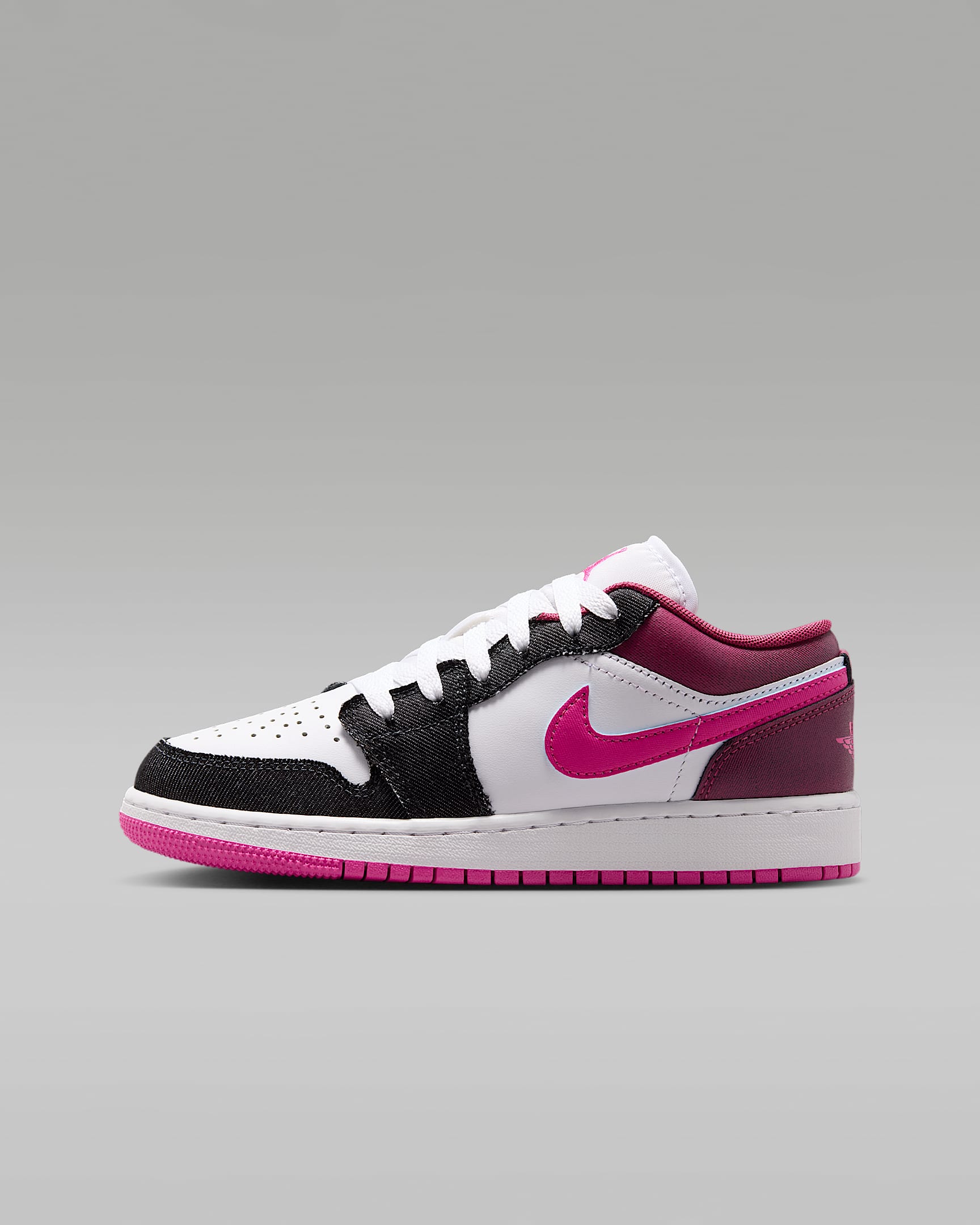 Air Jordan 1 Low SE 大童运动鞋 - 灰黑/白色/沙漠粉/沙漠粉