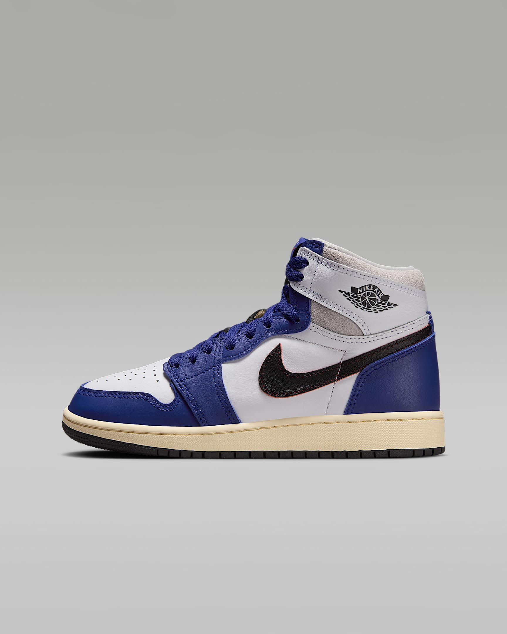 Air Jordan 1 High OG 大童运动鞋 - 白色/浅灰/深宝蓝/黑
