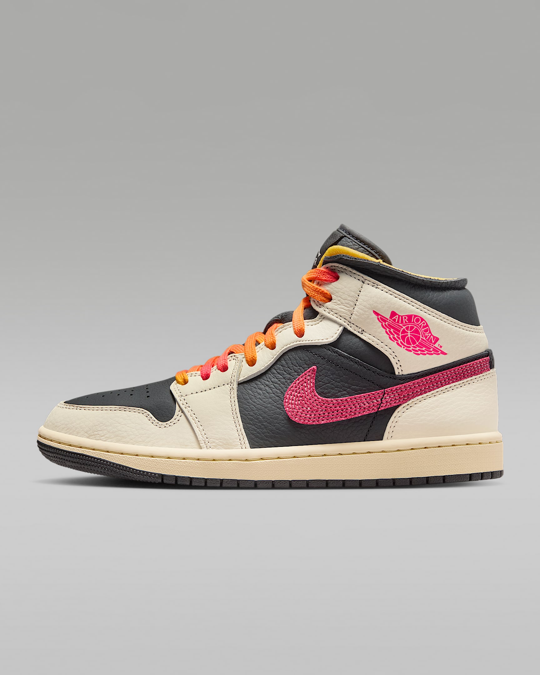 Air Jordan 1 Mid SE Edge 女子运动鞋 - 淡象牙白/黑/棉布白/赛车粉