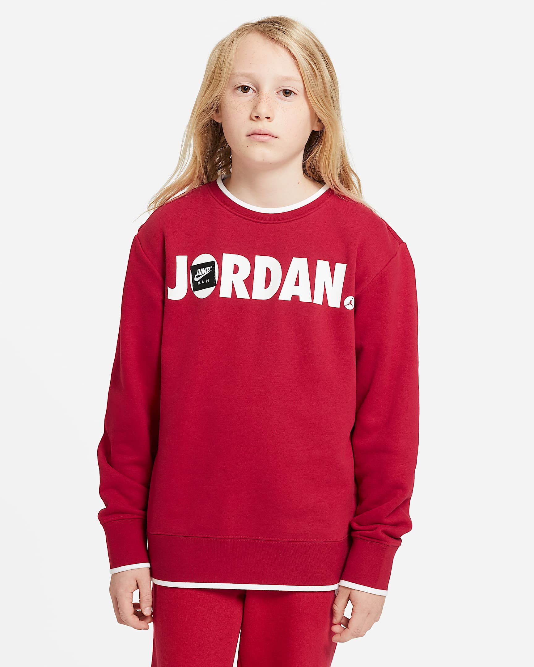 Jordan 大童(男孩)圆领上衣 - 健身红