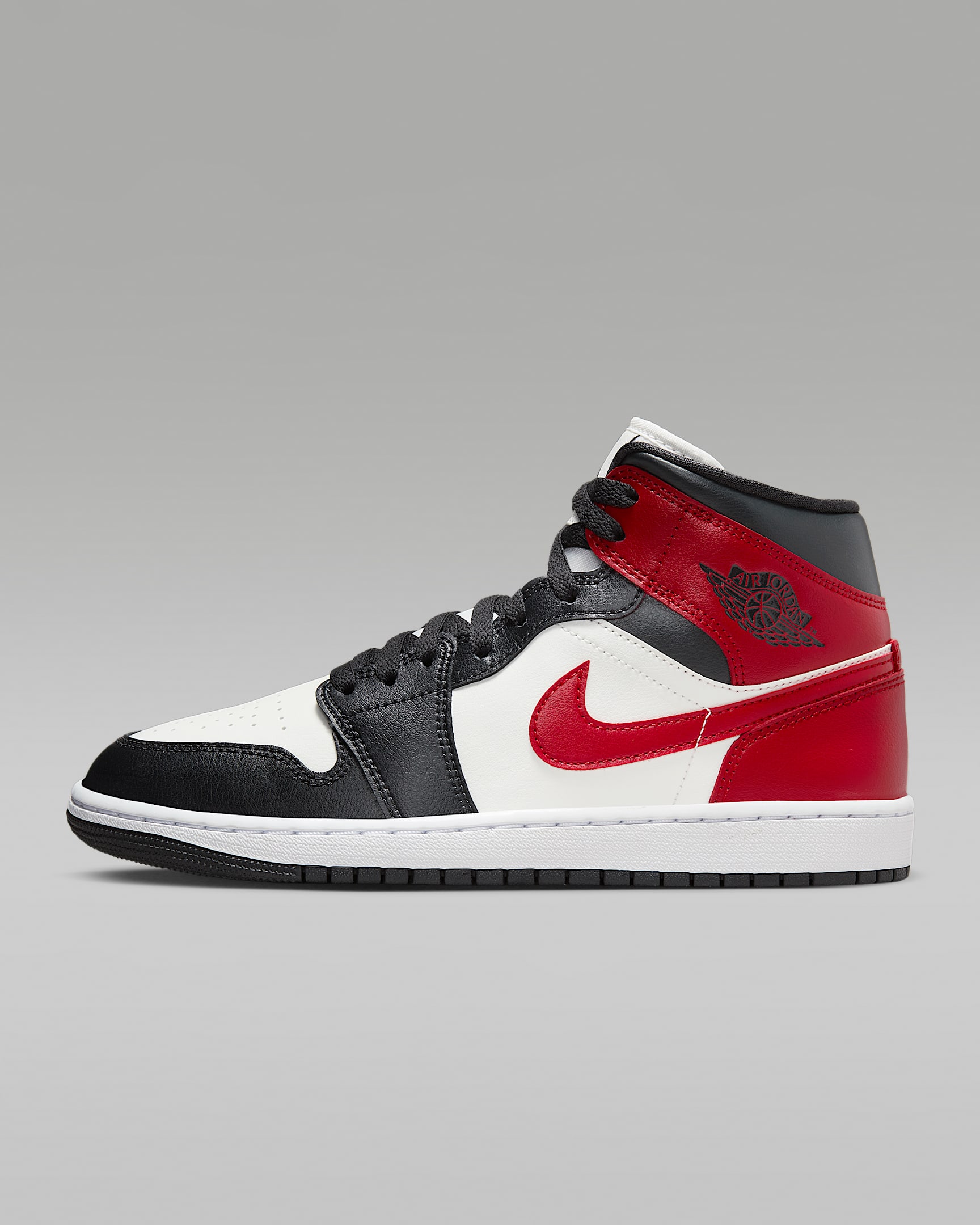 Air Jordan 1 Mid 女子运动鞋缓震板鞋 - 帆白/灰黑/白色/健身红