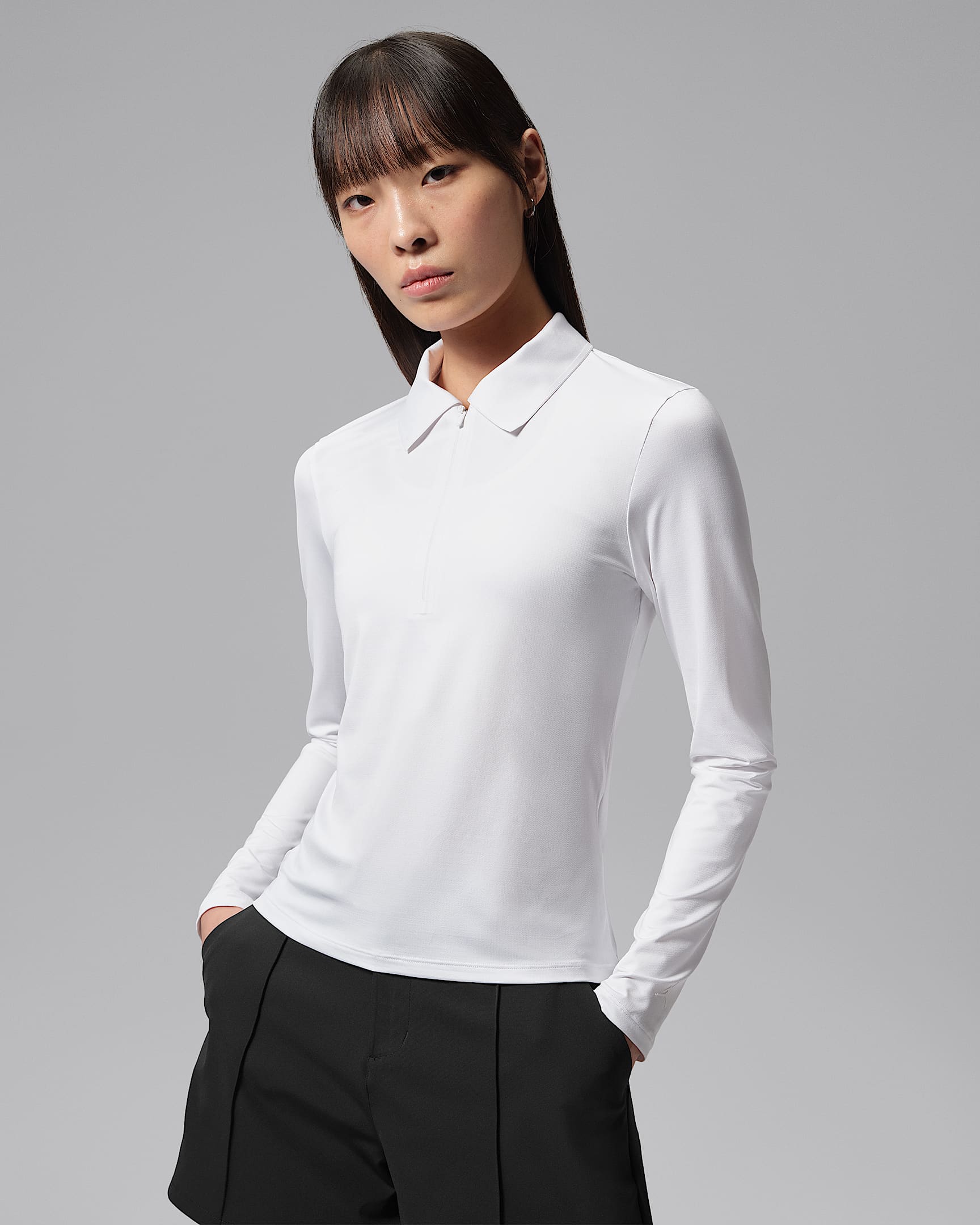 Jordan Sport Dri-FIT 女子防晒速干长袖高尔夫翻领T恤 - 白色/白色/白色