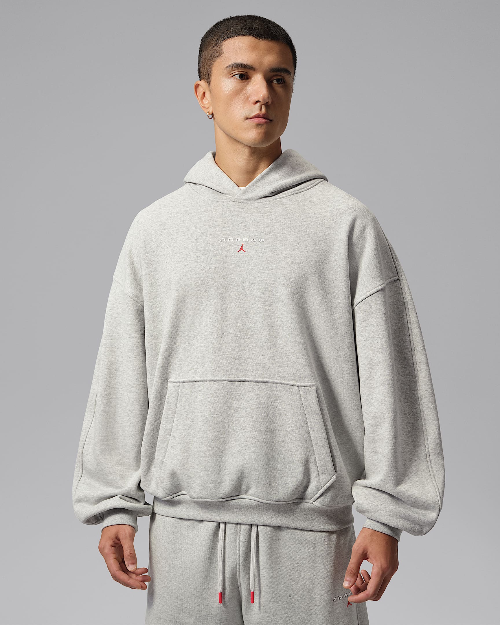 Jordan Flight Fleece 小飞人卫衣系列男子 Oversize 风套头连帽衫 - 麻灰