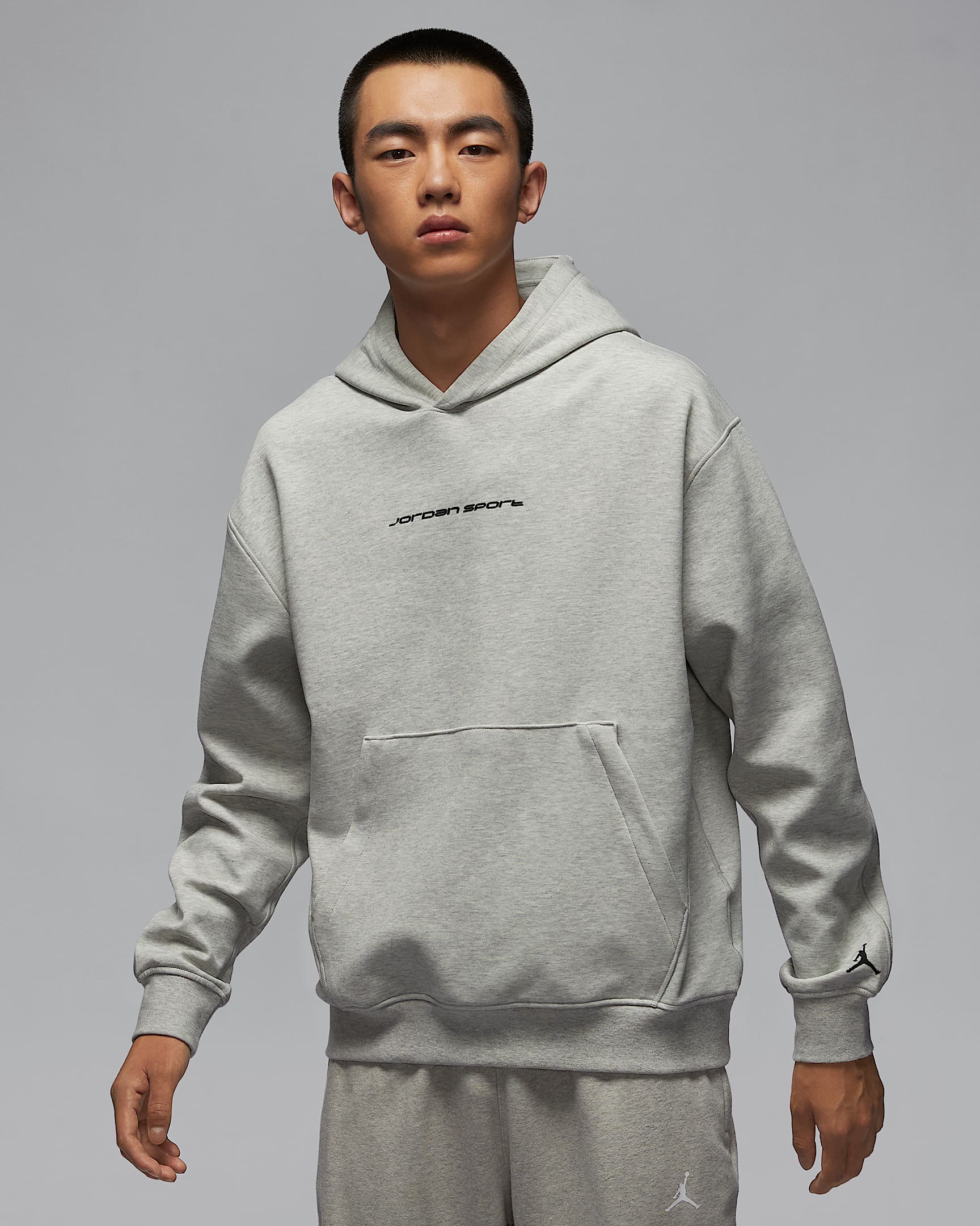 Jordan Sport Hoop Fleece Dri-FIT 男子速干套头连帽衫 - 麻灰/黑
