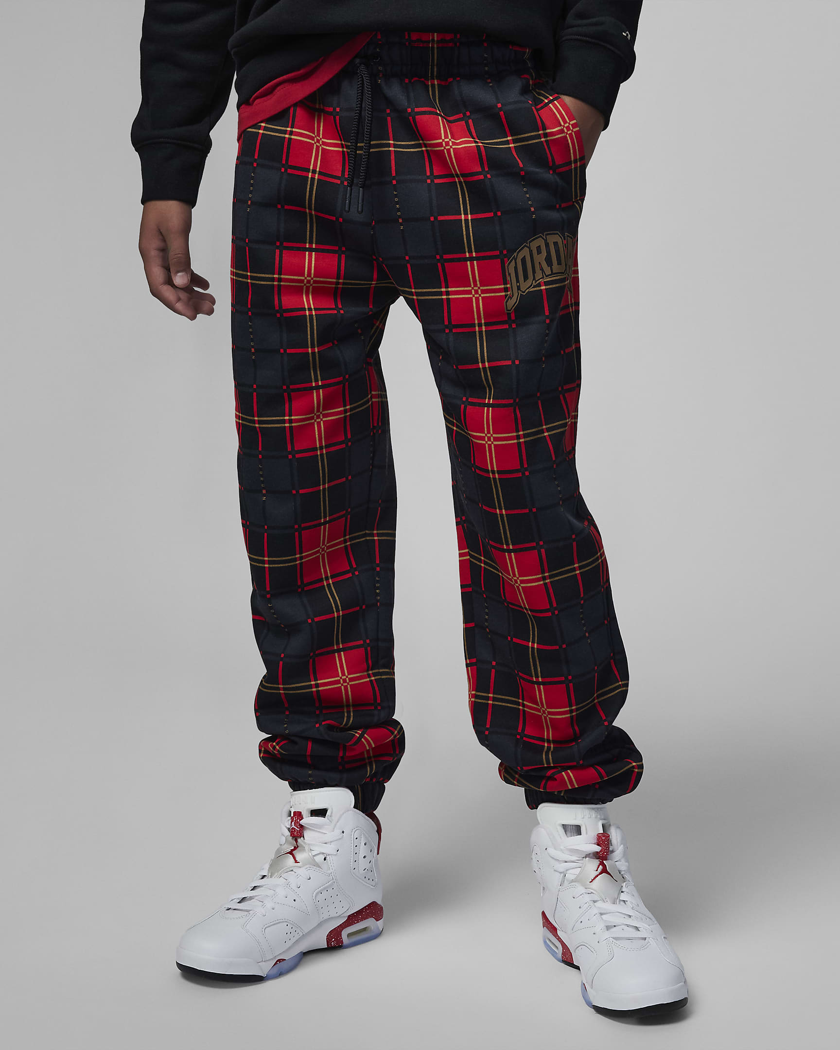 Brooklyn Plaid 大童加绒长裤 - 黑
