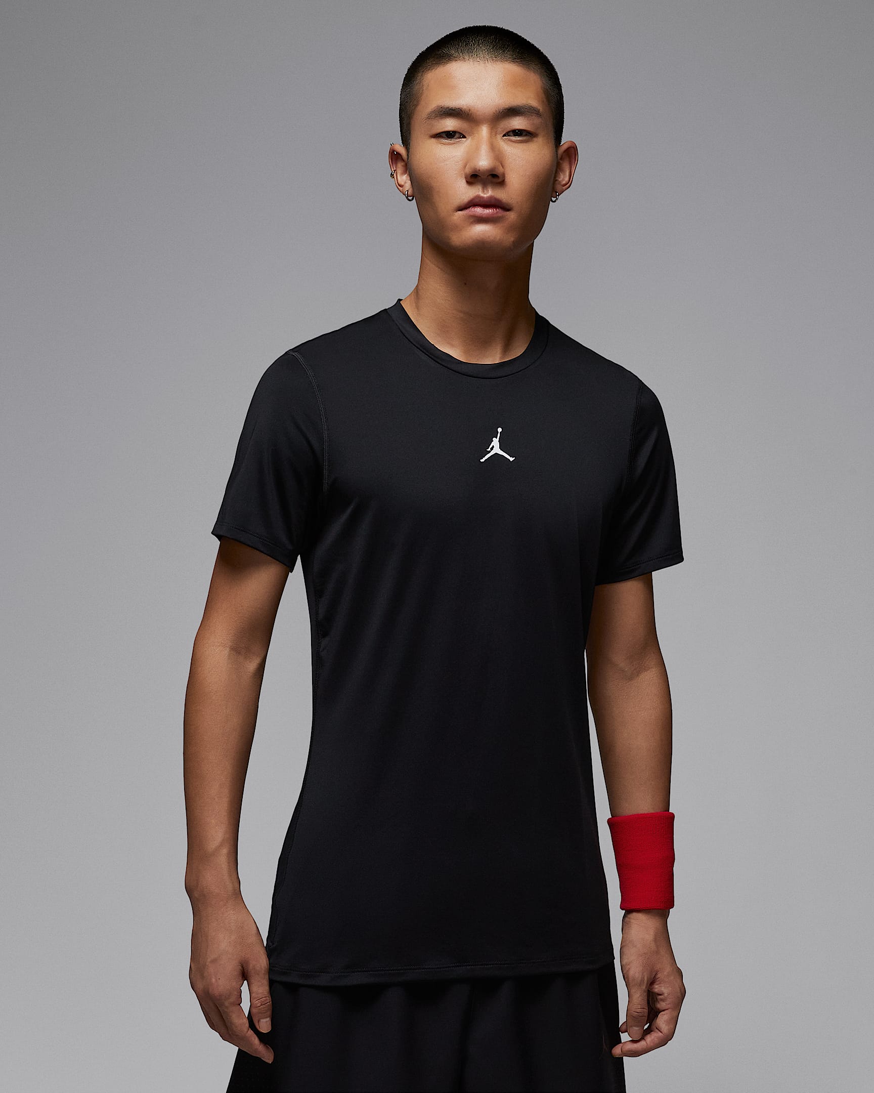 Jordan Sport Dri-FIT 男子防晒速干短袖紧身运动上衣 - 黑/白色