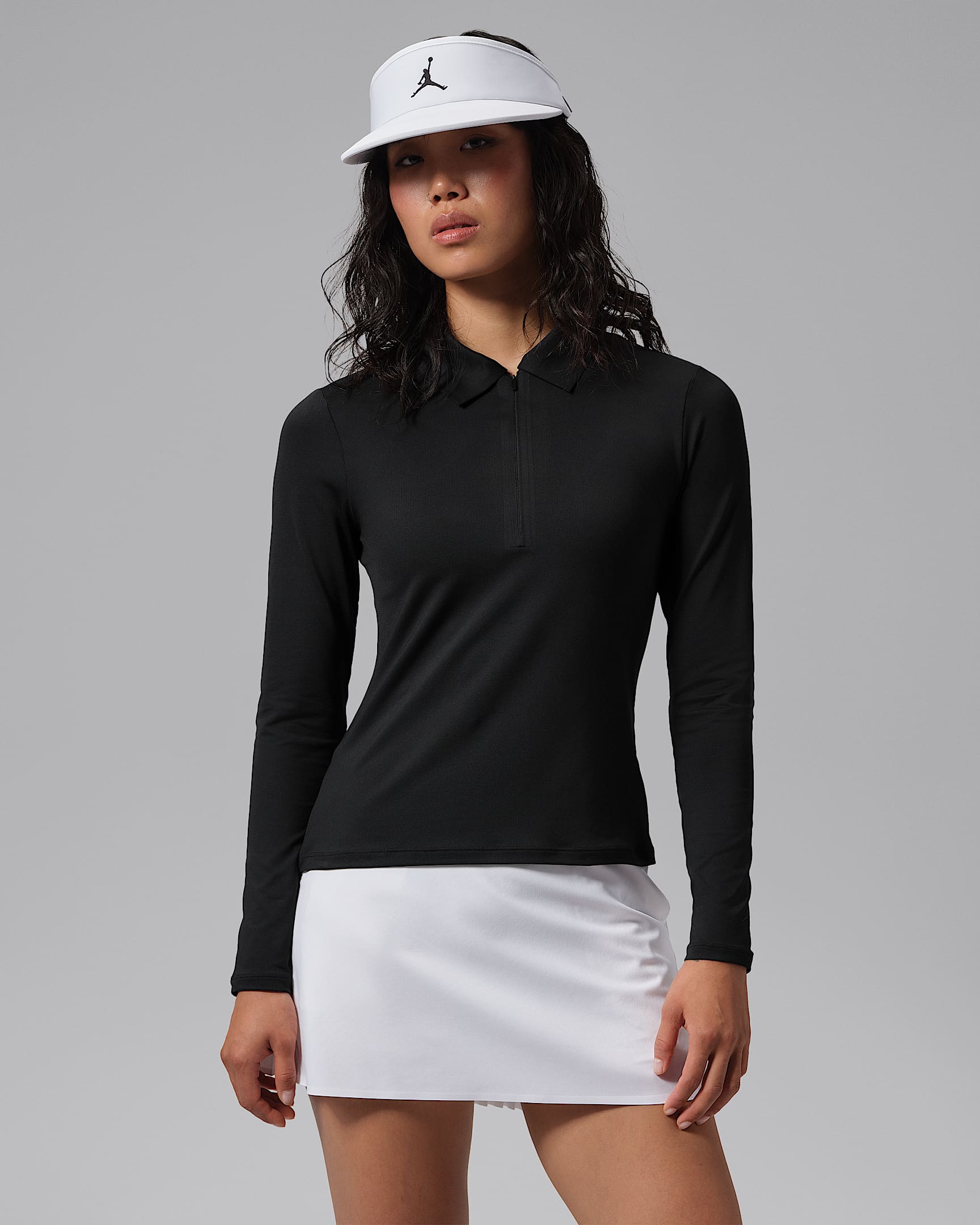 Jordan Sport Dri-FIT 女子防晒速干长袖高尔夫翻领T恤 - 黑/帆白/黑