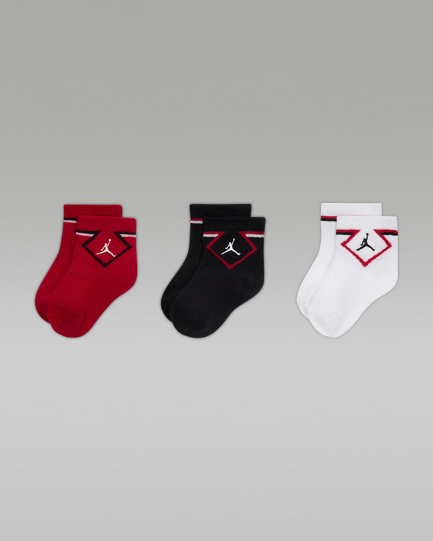 Jordan 婴童运动短袜(3 双) - 健身红/黑/白色