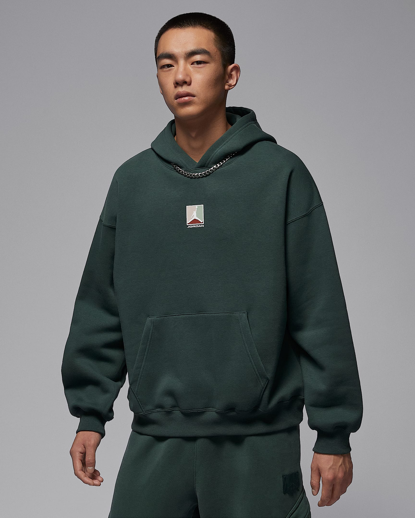 Jordan Brooklyn Fleece 男子加绒图案套头连帽衫 - 深绿/帆白