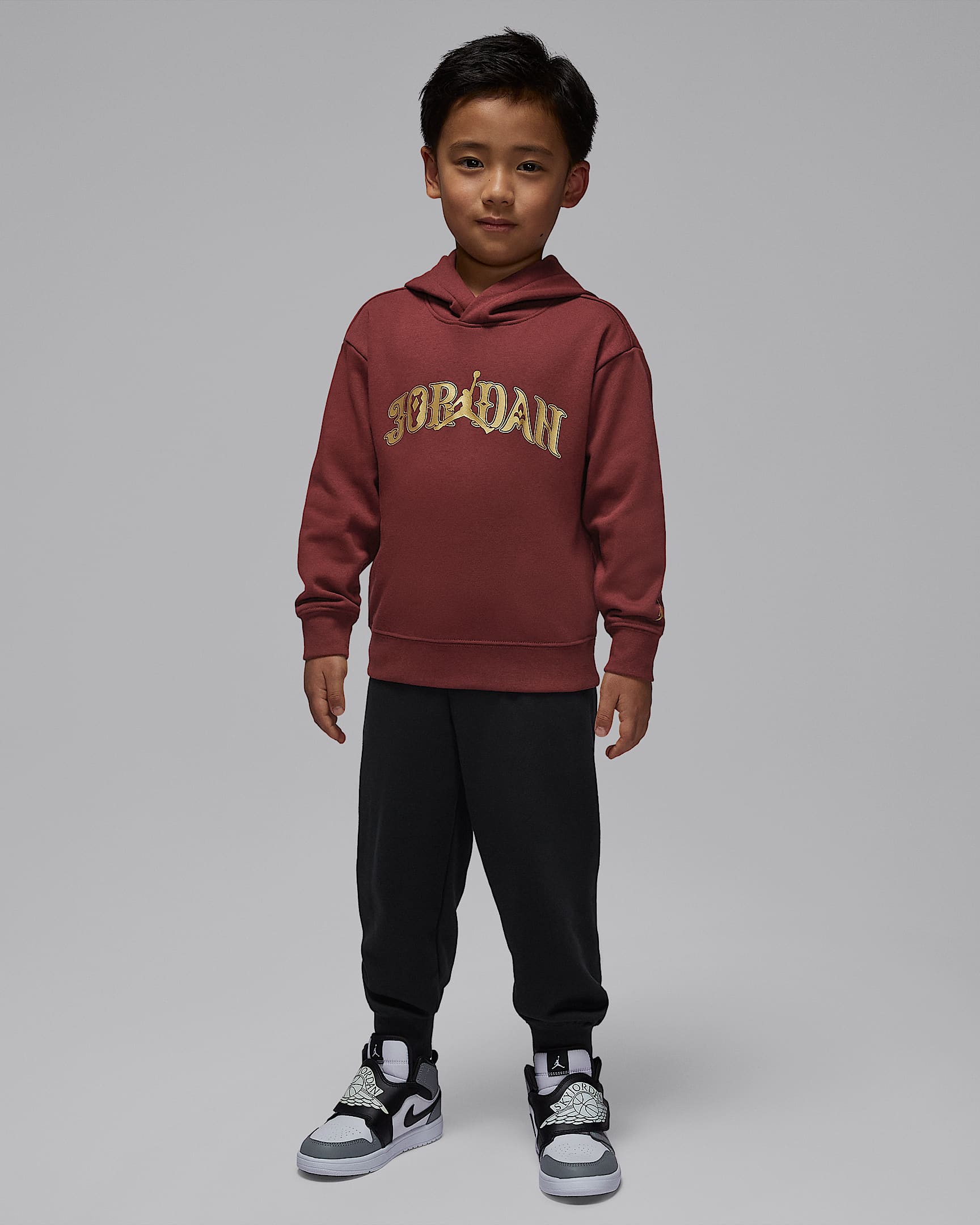 Jordan 新年款幼童法式毛圈套头连帽衫和长裤套装 - 黑