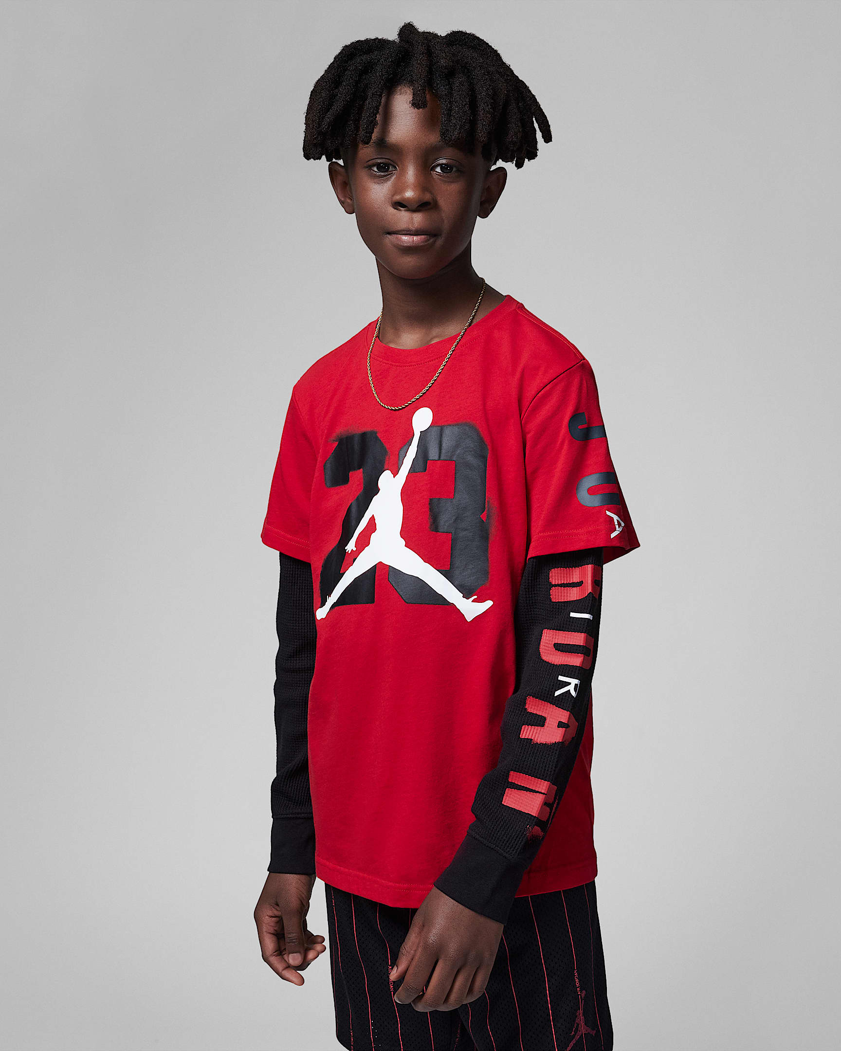 Jordan Core Street 2-Fer Graphic Shirt 大童(男孩)长袖T恤 - 健身红