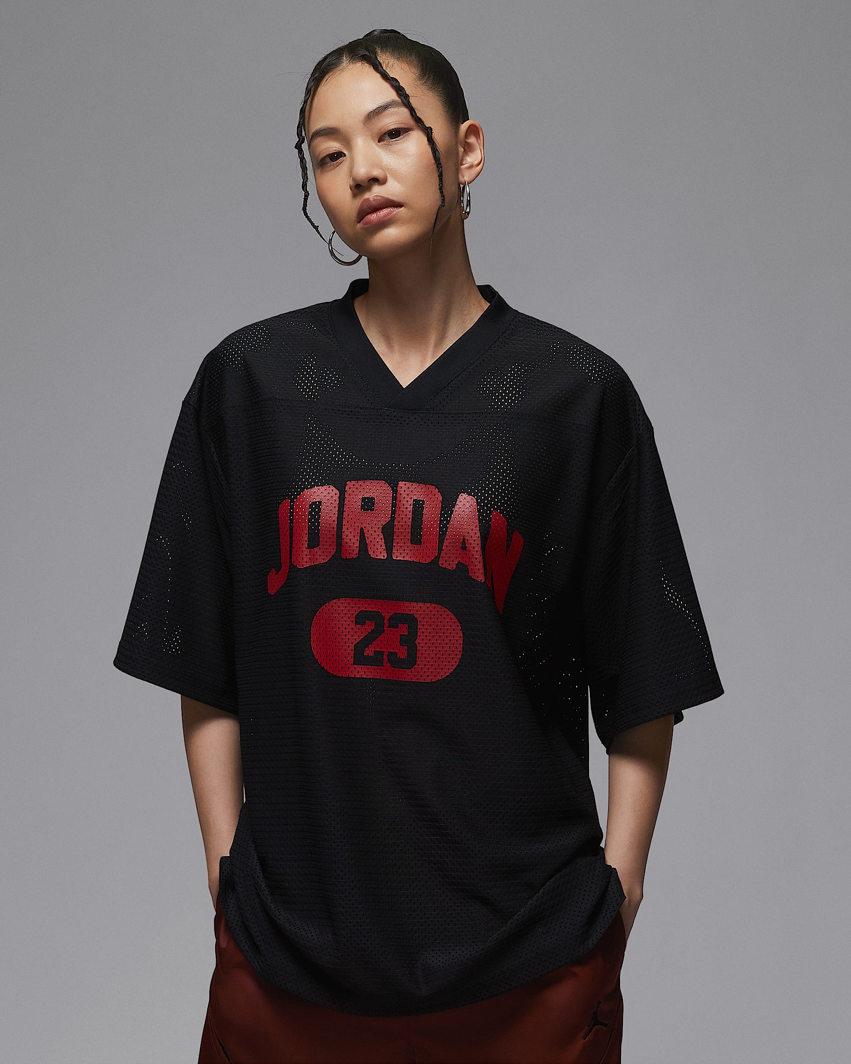 Jordan Brooklyn 女子网眼布球衣 - 黑/健身红