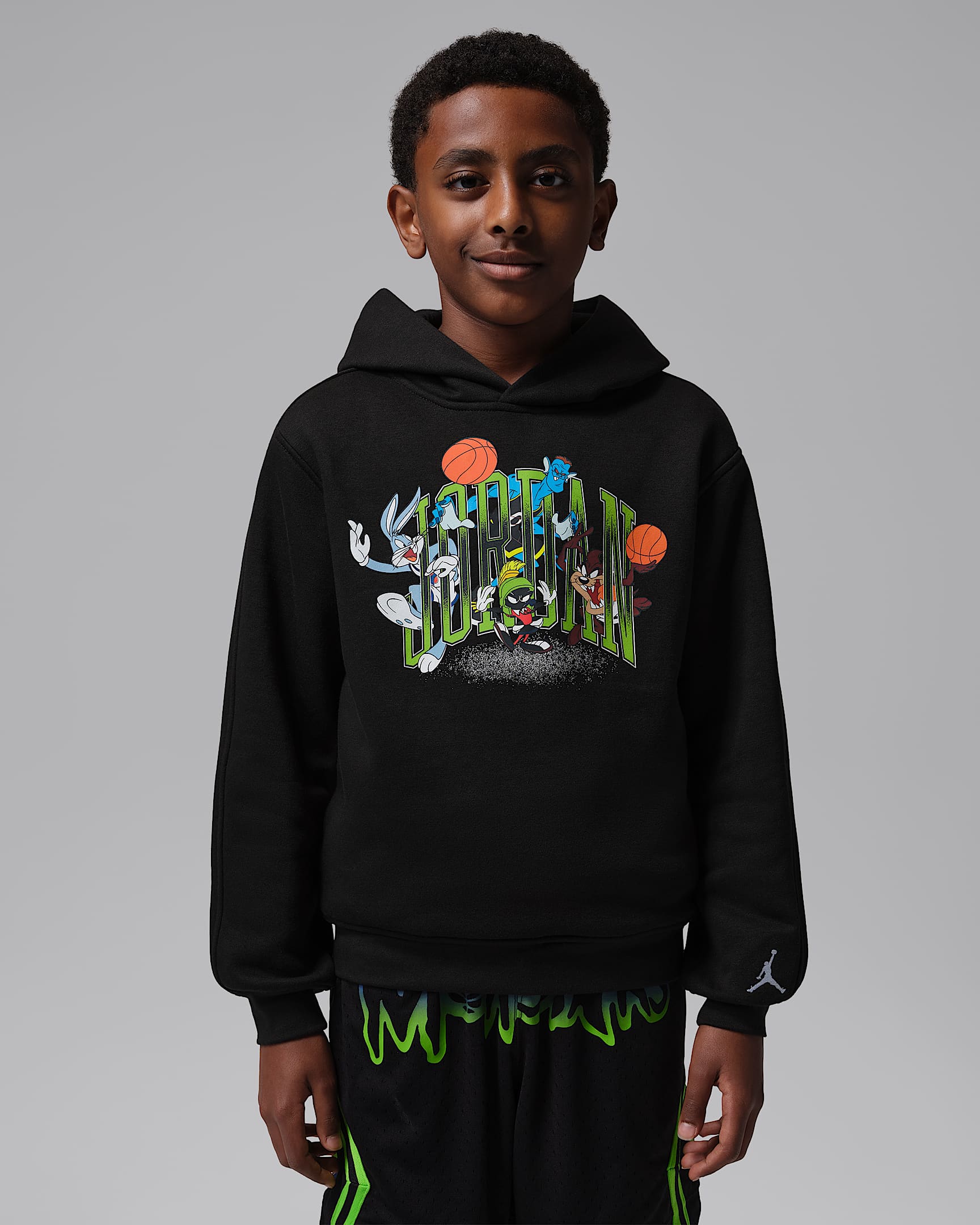 Jordan Space Jam 30 Arched Logo 大童加绒套头连帽衫 - 黑