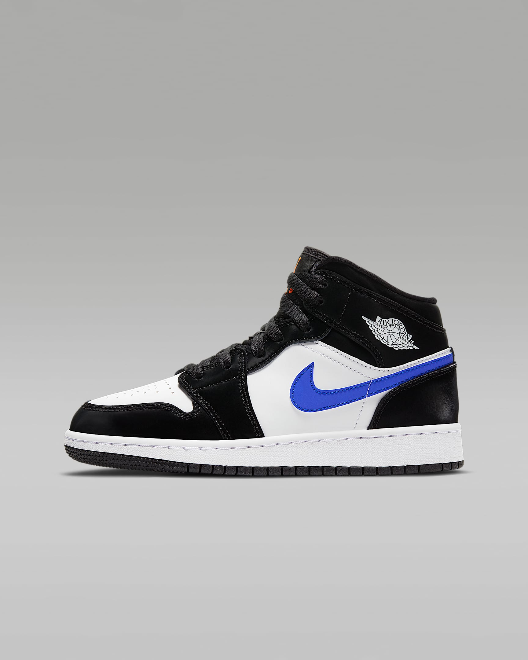Air Jordan 1 Mid (GS) 大童运动童鞋 - 黑/白色/荷兰橙/赛车蓝