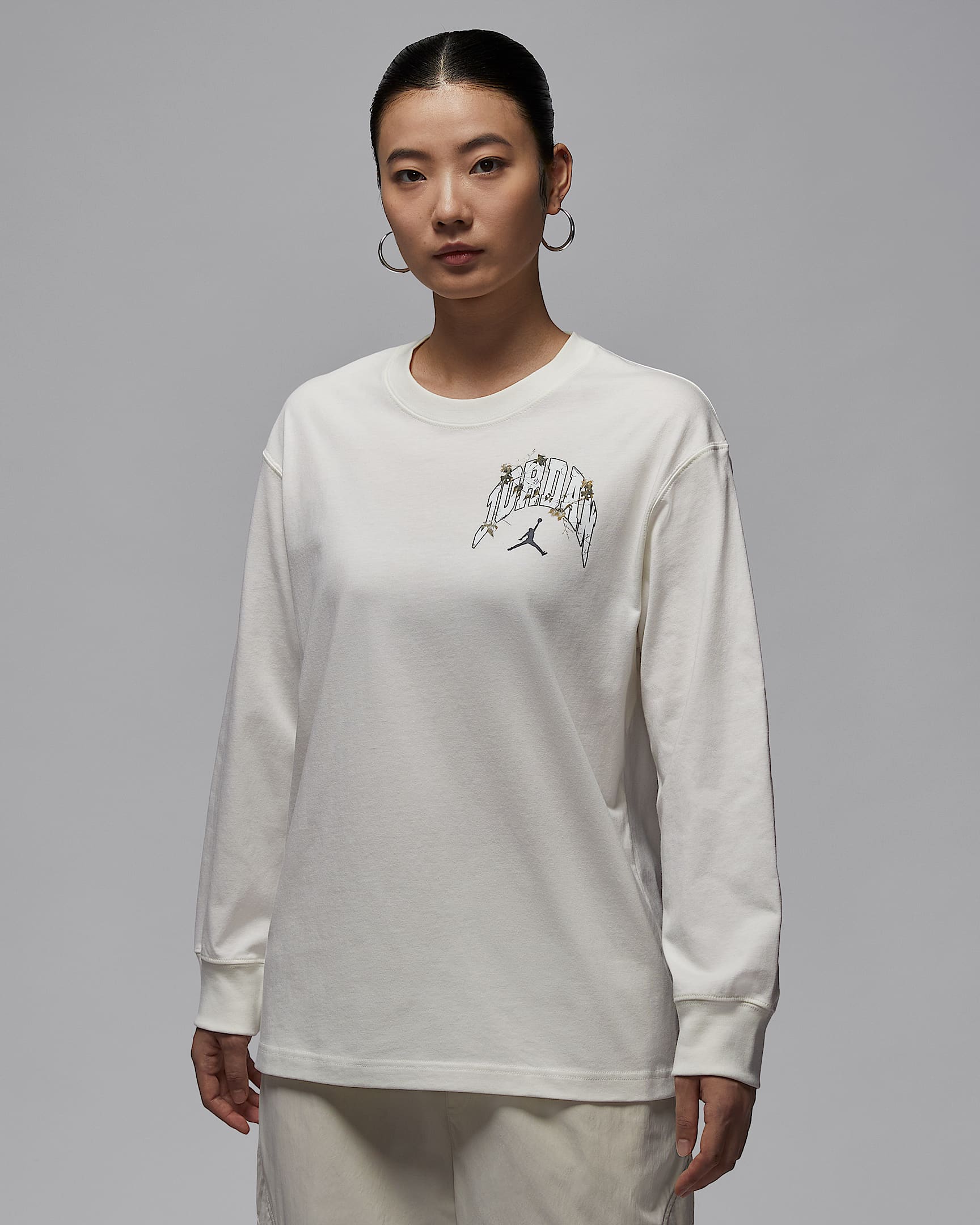 Jordan Brooklyn Realtree 女子 Oversize 风长袖T恤 - 帆白/黑