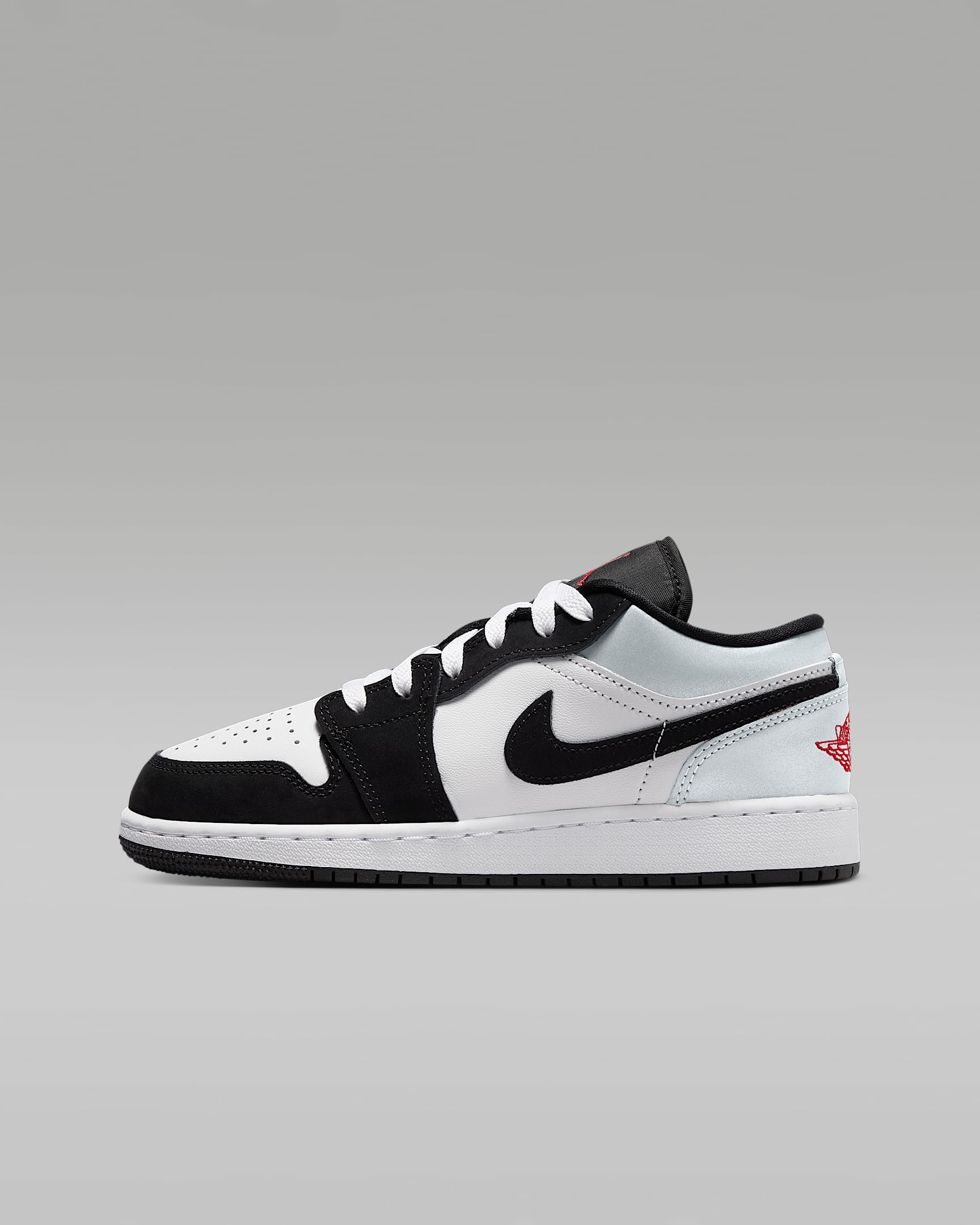 Air Jordan 1 Low SE 大童运动鞋 - 白色/黑/亚银/火焰红