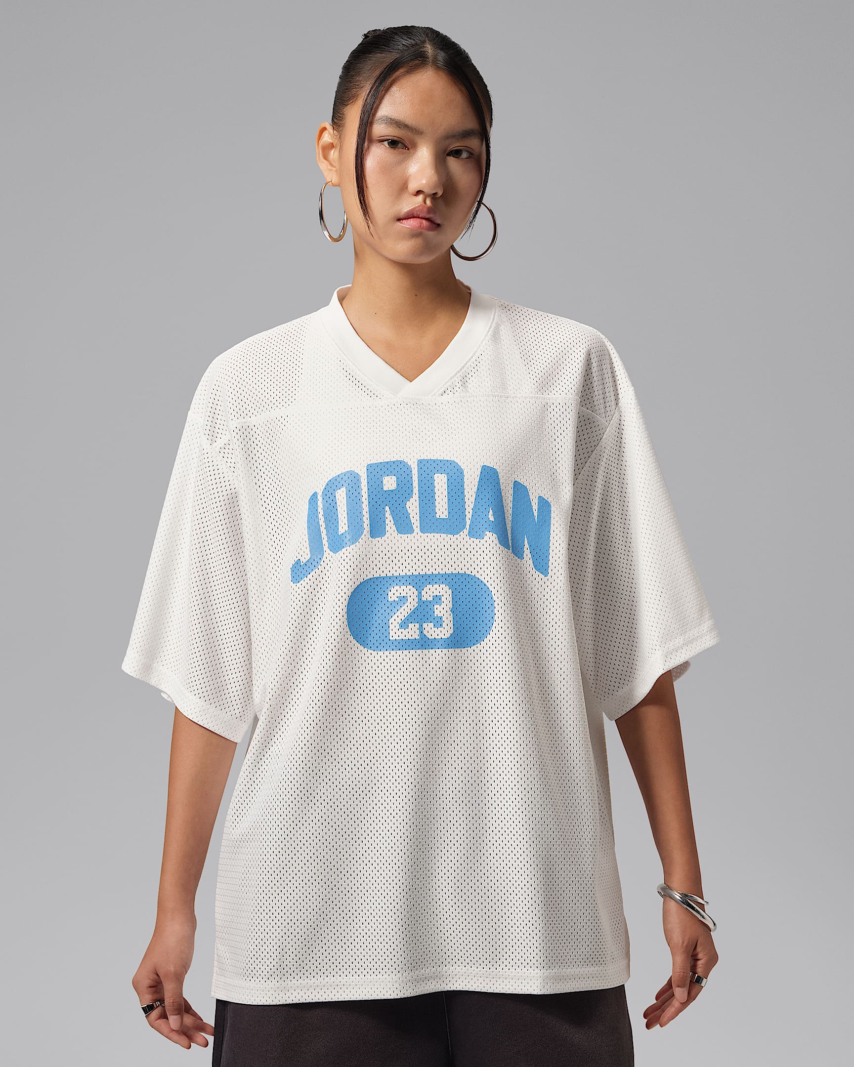 Jordan Brooklyn 女子短袖网眼布球衣 - 白色/大学蓝